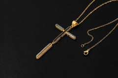 Clear Quartz Aquamarine Tourmaline Cross Necklace 925 Sterling Silver Gold Plated Spiritual Talisman Gift