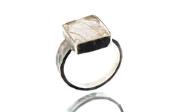 Black Rutile Quartz Ring Men’s Size 10 Sterling Silver, Oxidized Hammered Band, Protection Stone, Root Chakra Jewelry, Bold Statement Gift