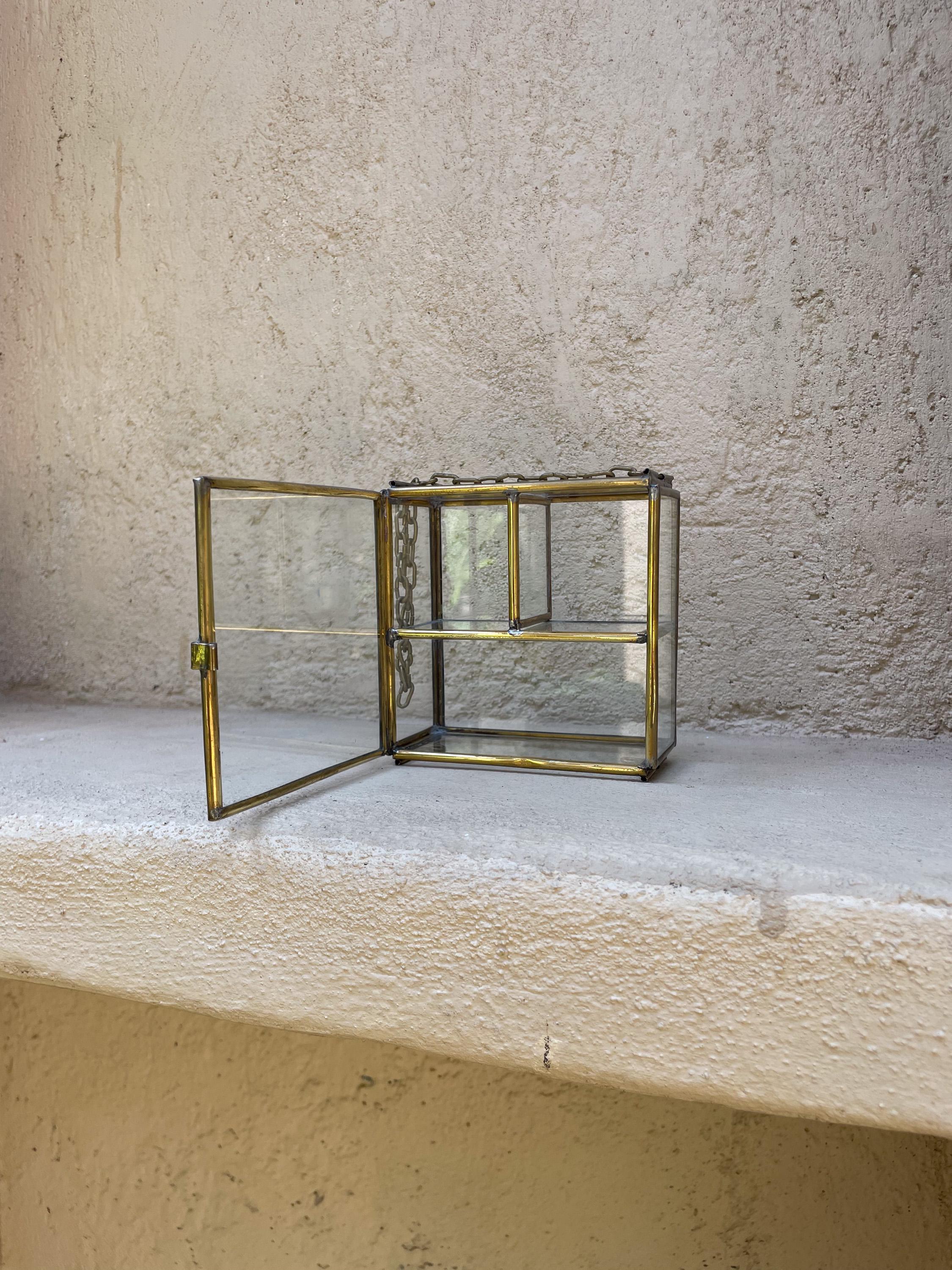 Large Glass Brass Display Box Rectangular Jewelry Case Crystal Shelf Keepsake Cabinet Ring Storage Gift