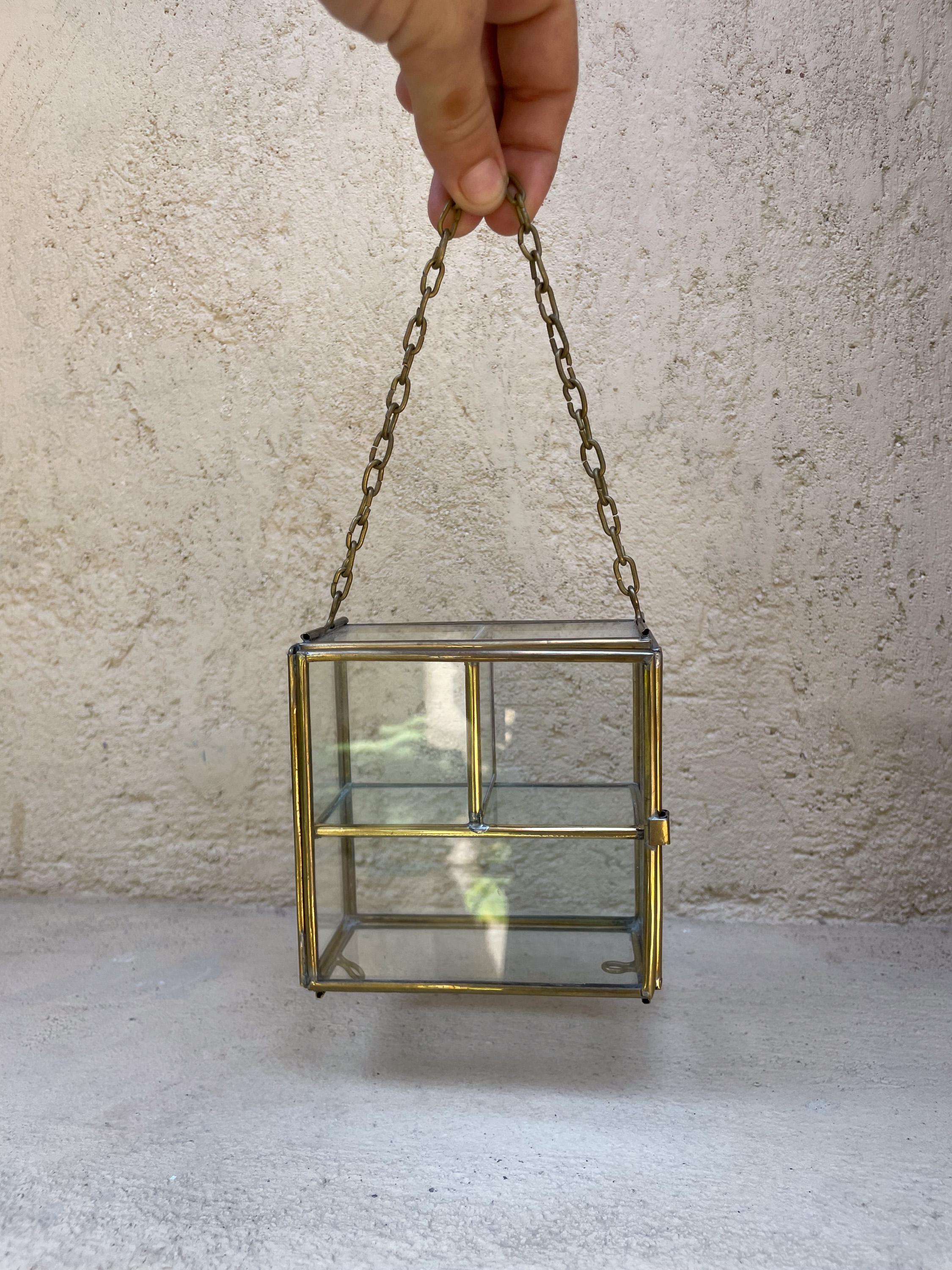 Large Glass Brass Display Box Rectangular Jewelry Case Crystal Shelf Keepsake Cabinet Ring Storage Gift