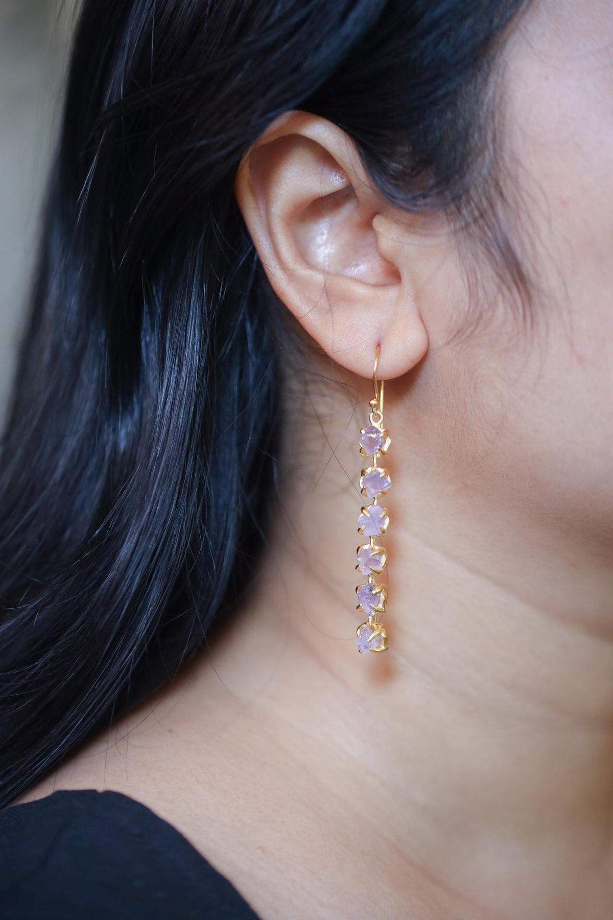 Amethyst Dangle Earrings, Raw Purple Gemstone, 18K Gold Plated 925 Silver, Long Statement Earrings, Healing Crystal Jewelry Gift