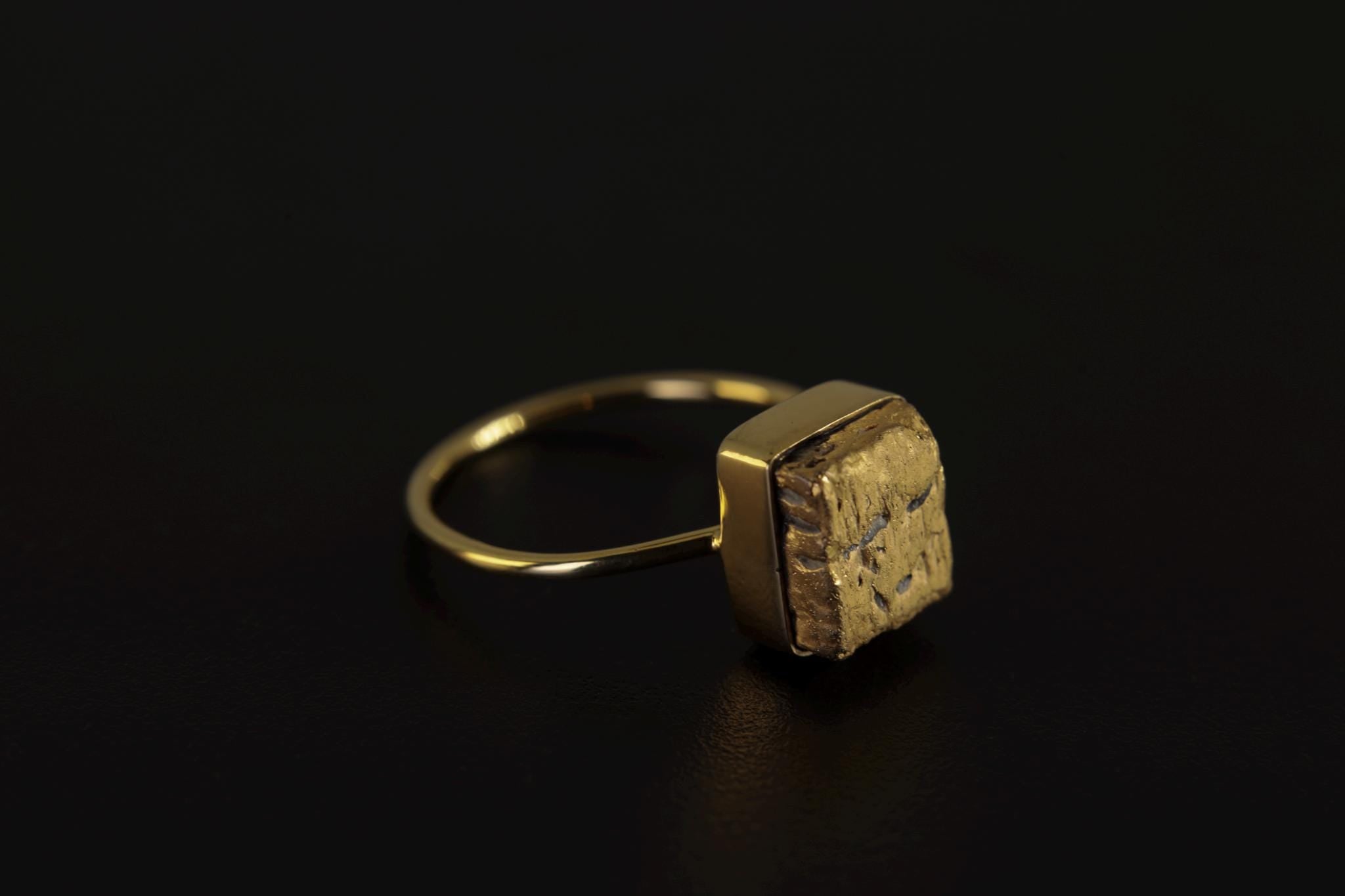 Raw Pyrite Cube Ring, 18k Gold Plated Sterling Silver, Handmade