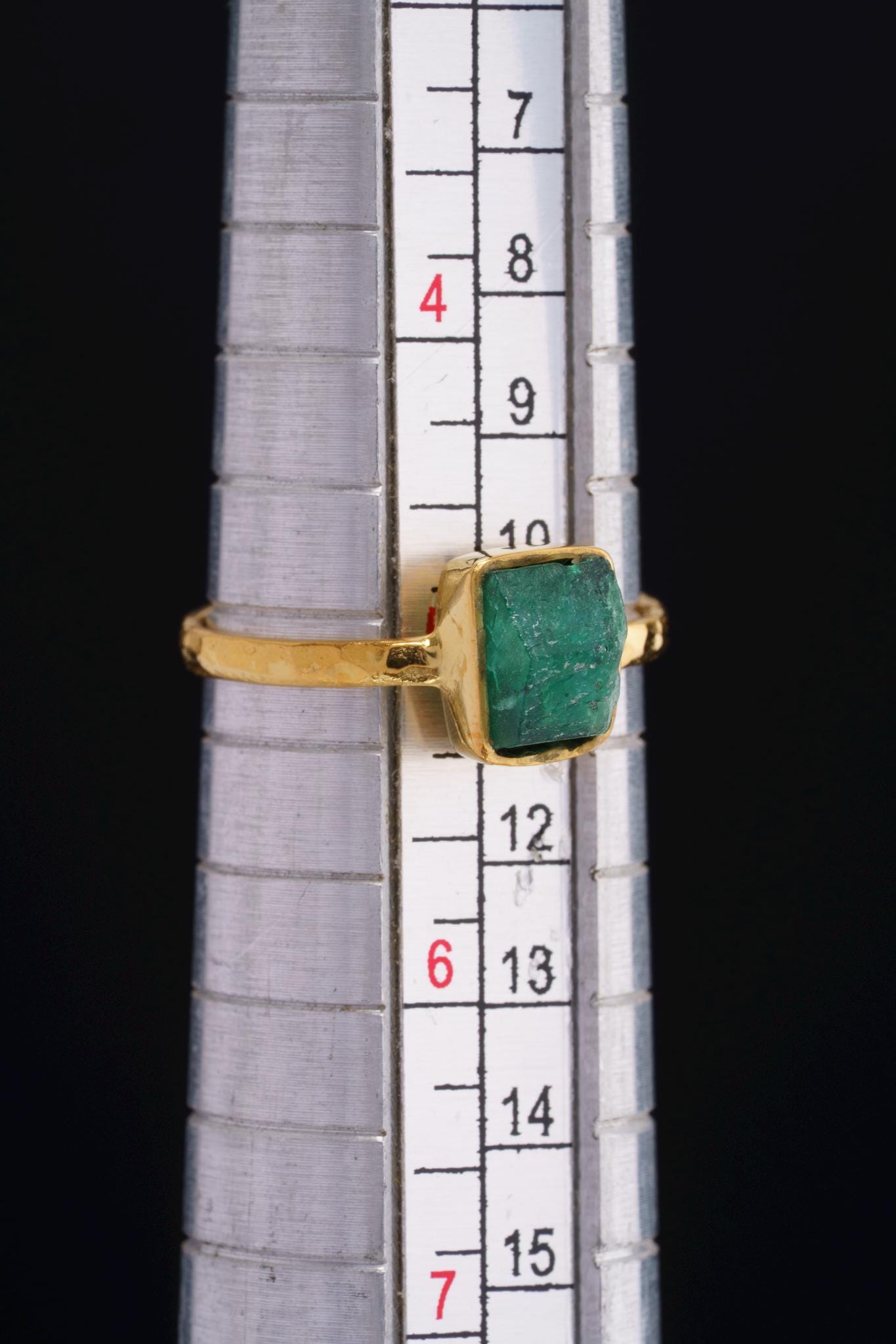 Raw Australian Emerald Ring, Gold Plated Sterling Silver, Hammered Band, US Size 5