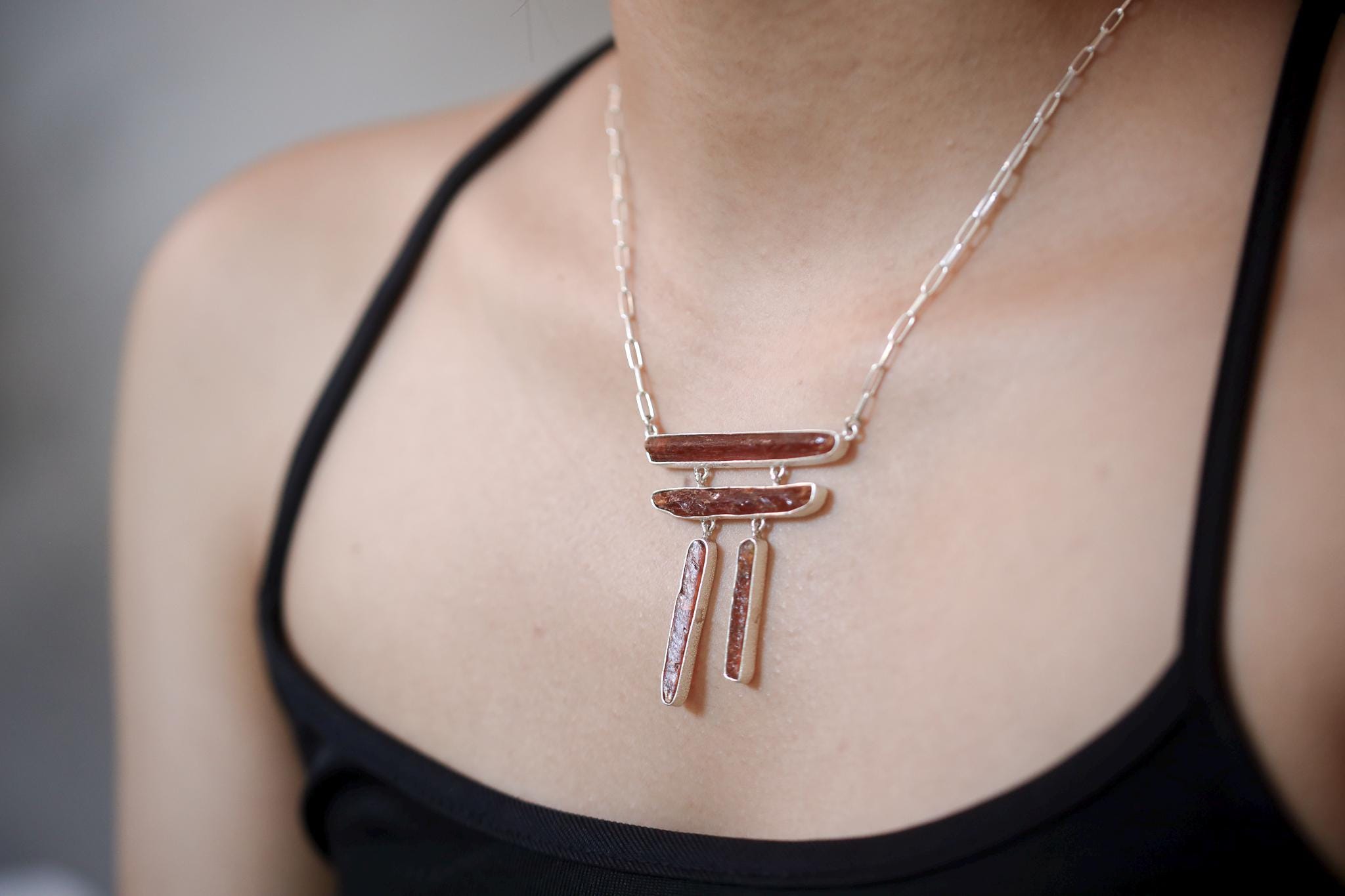 Red Gem Kyanite Sticks With Mica 925 Silver, Boho Raw Crystal Jewelry, Organic Textured Finish, Powerful Stone Pendant, Unique Gift