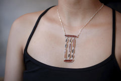 Red Kyanite & Petroleum Smoky Quartz Dangle Necklace, Sterling Silver, Organic Textured Finish, Raw Crystal Necklace, Boho Statement Jewelry