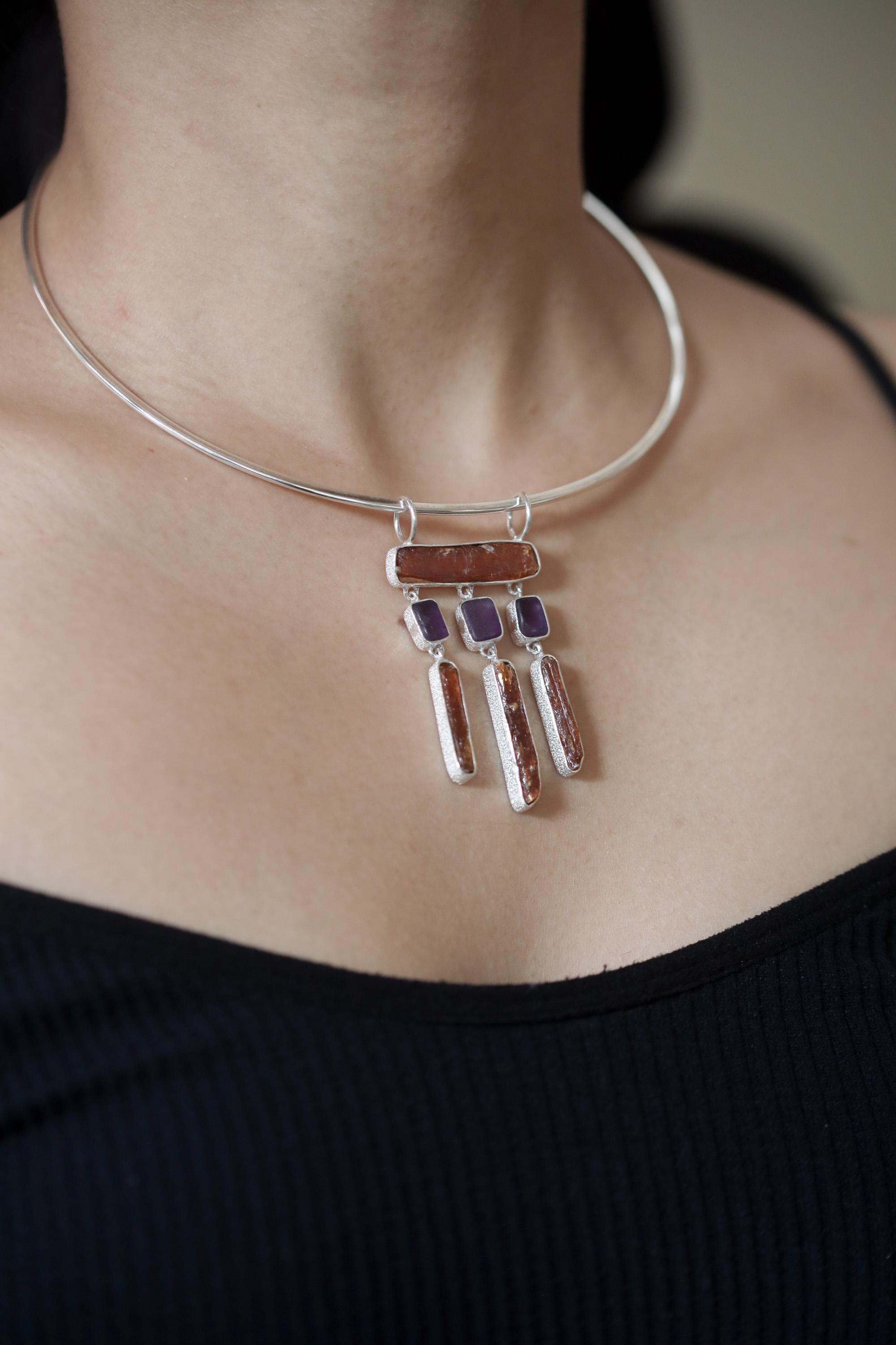 Red Kyanite Amethyst Pendant: 925 Sterling Silver Amulet