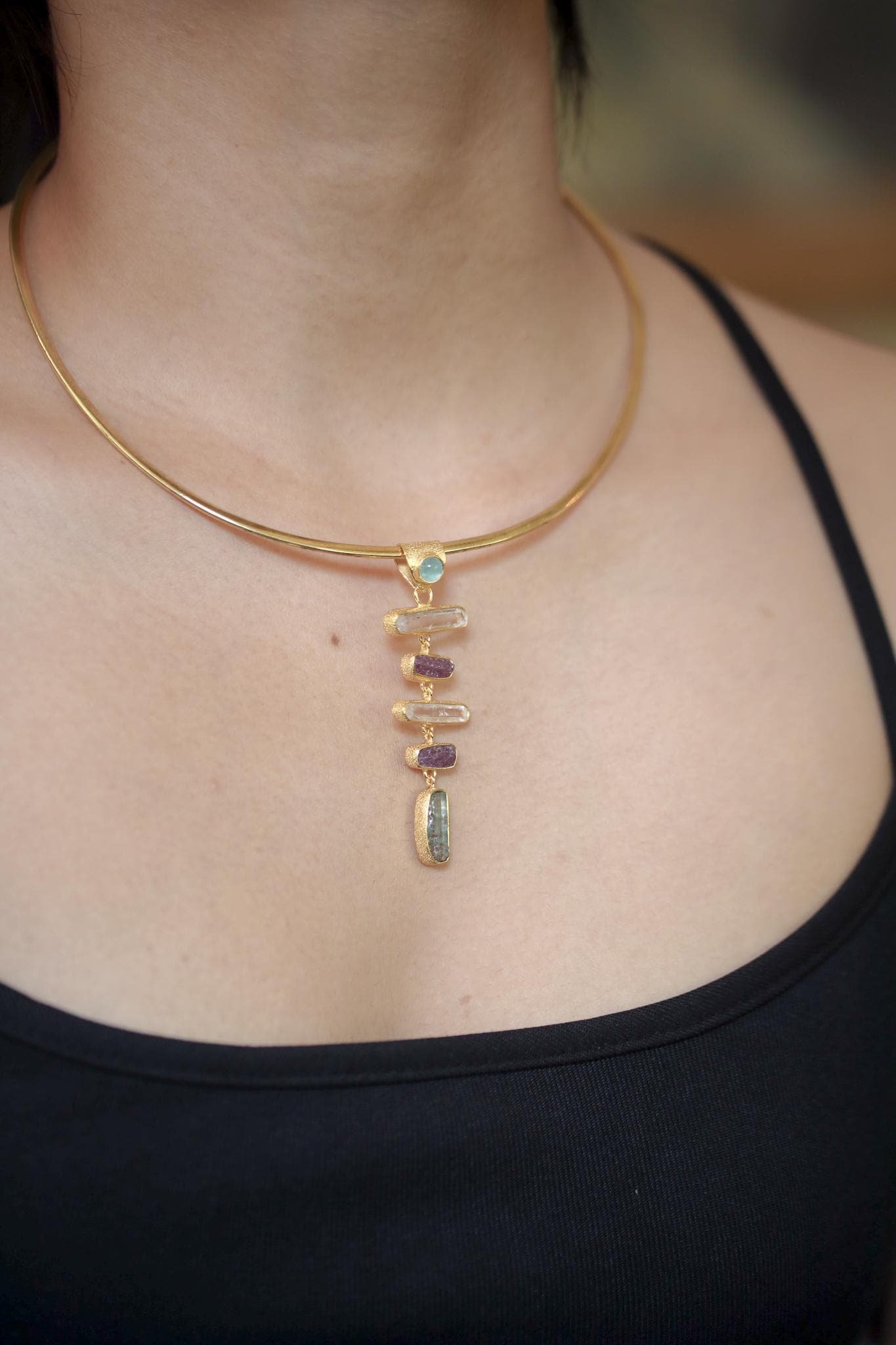 Aquamarine Ruby Petroleum Quartz Pendant, 925 Silver 18k Gold Plated, DT Raw Crystals, Chakra Talisman Jewelry, Gift for Her