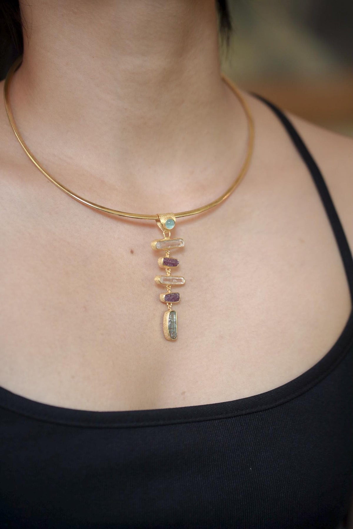 Aquamarine Ruby Petroleum Quartz Pendant, 925 Silver 18k Gold Plated, DT Raw Crystals, Chakra Talisman Jewelry, Gift for Her
