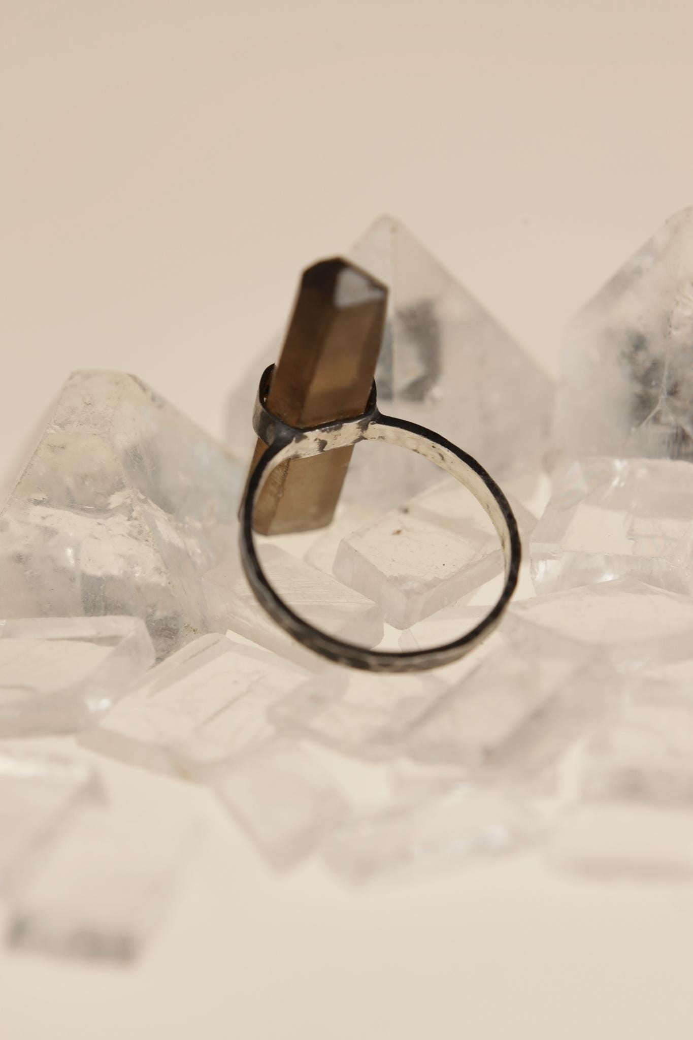 Raw Smoky Citrine Ring 925 Silver, Australian Torrington Crystal, Oxidized Hammered Finish, Solar Plexus Chakra, Healing Jewelry