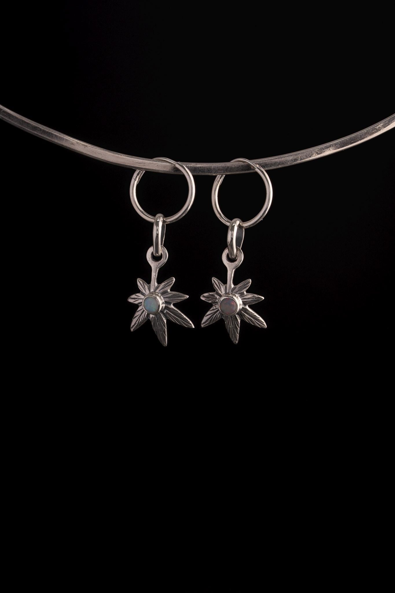 Opal Hoop Earrings 925 Sterling Silver Leaf Charm Earrings Convertible Pendant Heart Crown Chakra Jewelry Gift