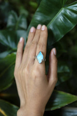 Larimar Eye-Shaped Adjustable Ring, Sterling Silver, Caribbean Gemstone Jewelry, Textured, Unisex Size 5–10, Throat Chakra Healing NO.02