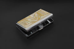 Art Deco Mother of Pearl Cigarette Box Chevron Shell Inlay Keepsake Stainless Steel Mini Case Handmade Jewelry Gift