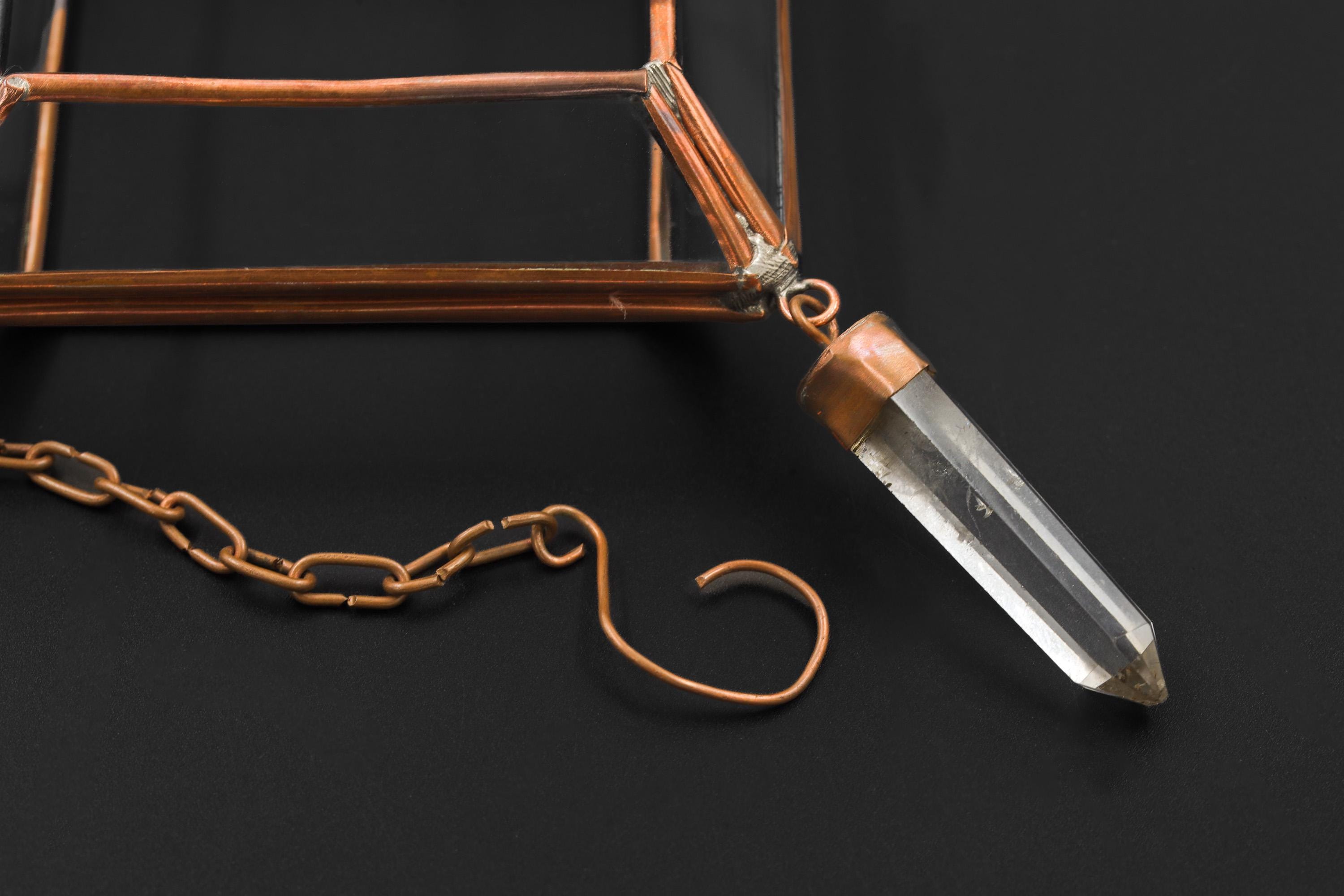 Copper Quartz Hanging Decoration – Geometric Glass Ornament, Raw Crystal Point, Sacred Room Decor