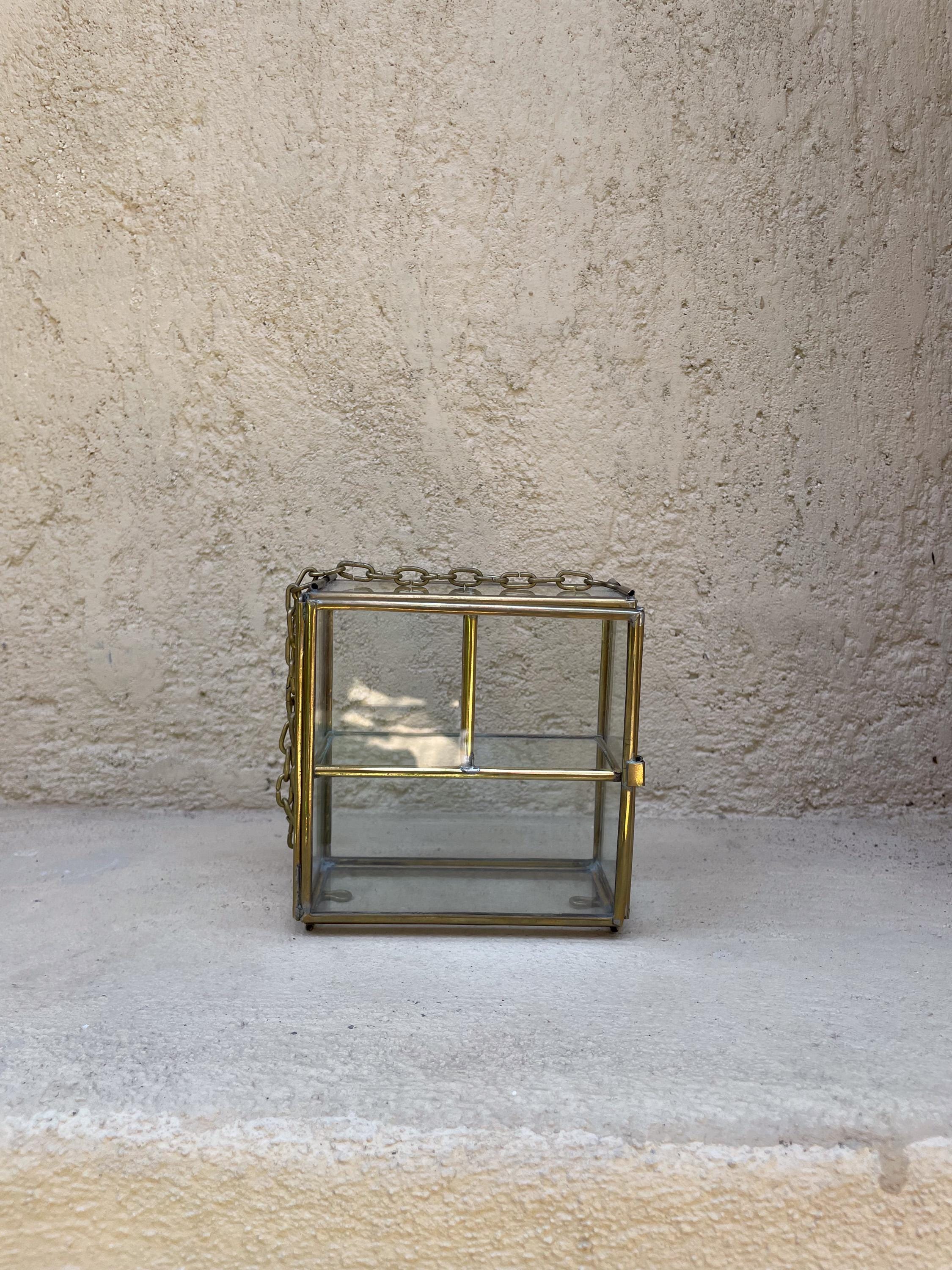 Large Glass Brass Display Box Rectangular Jewelry Case Crystal Shelf Keepsake Cabinet Ring Storage Gift