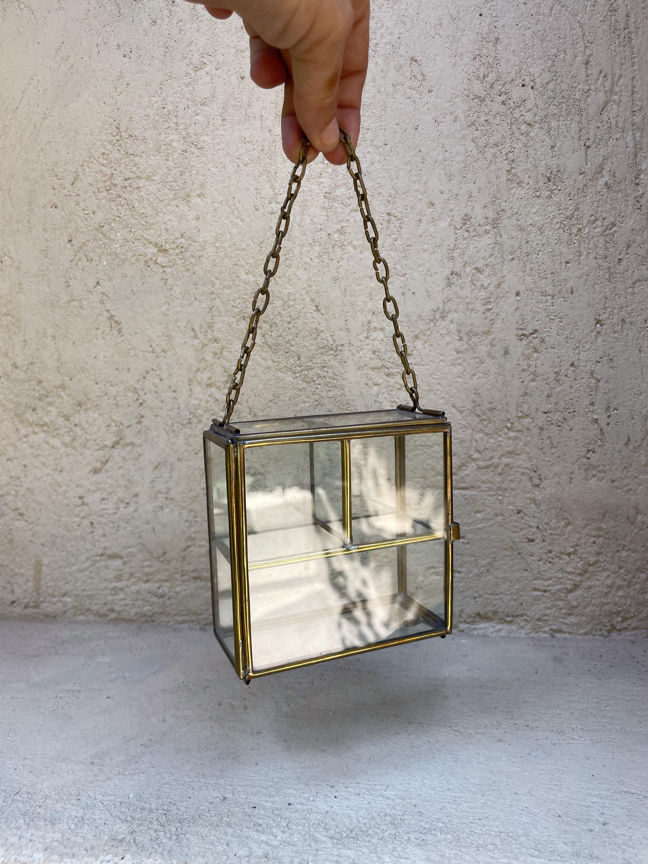 Large Glass Brass Display Box Rectangular Jewelry Case Crystal Shelf Keepsake Cabinet Ring Storage Gift