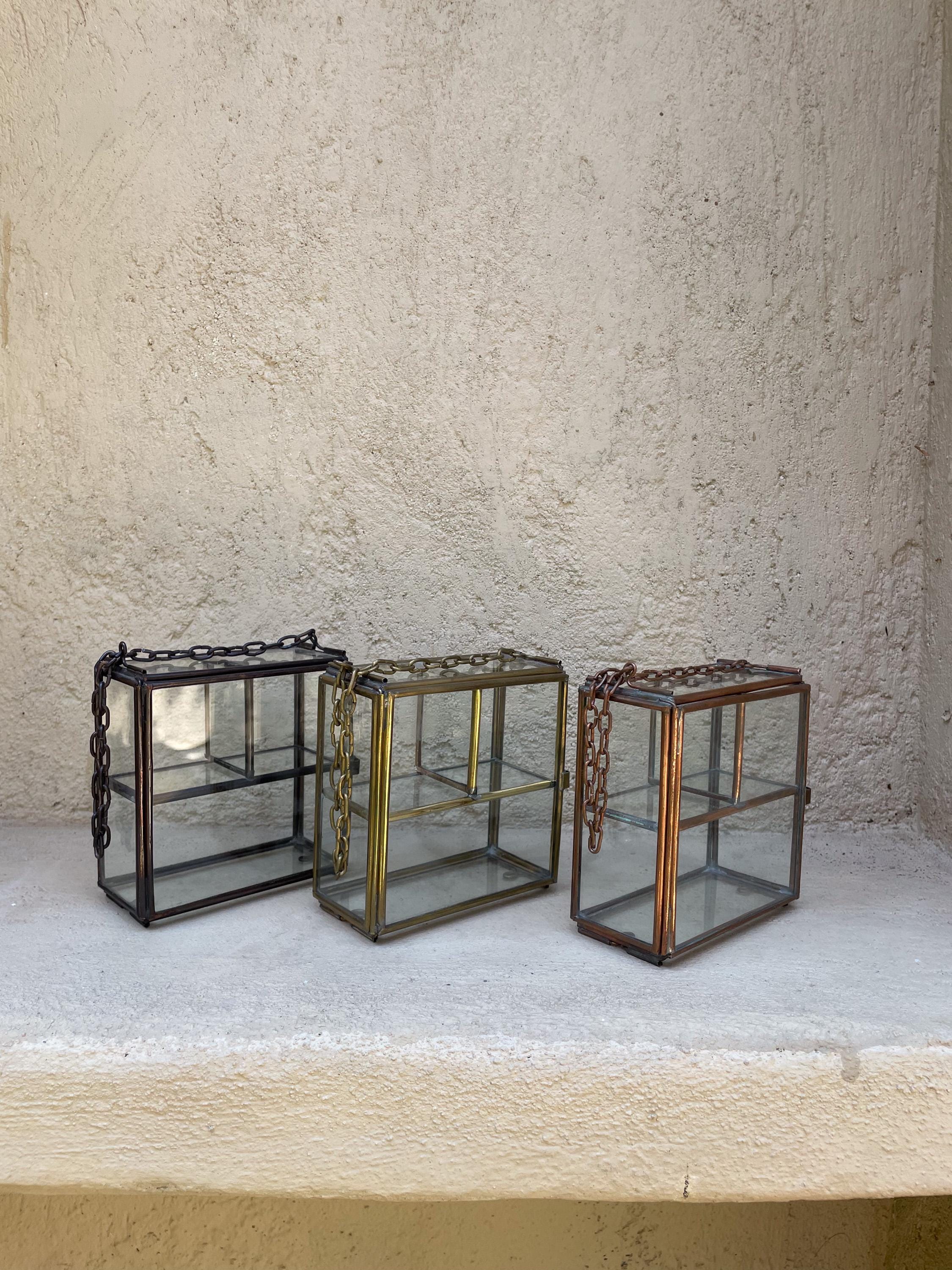 Large Glass Brass Display Box Rectangular Jewelry Case Crystal Shelf Keepsake Cabinet Ring Storage Gift