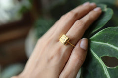 Raw Pyrite Cube Ring, 18k Gold Plated Sterling Silver, Handmade