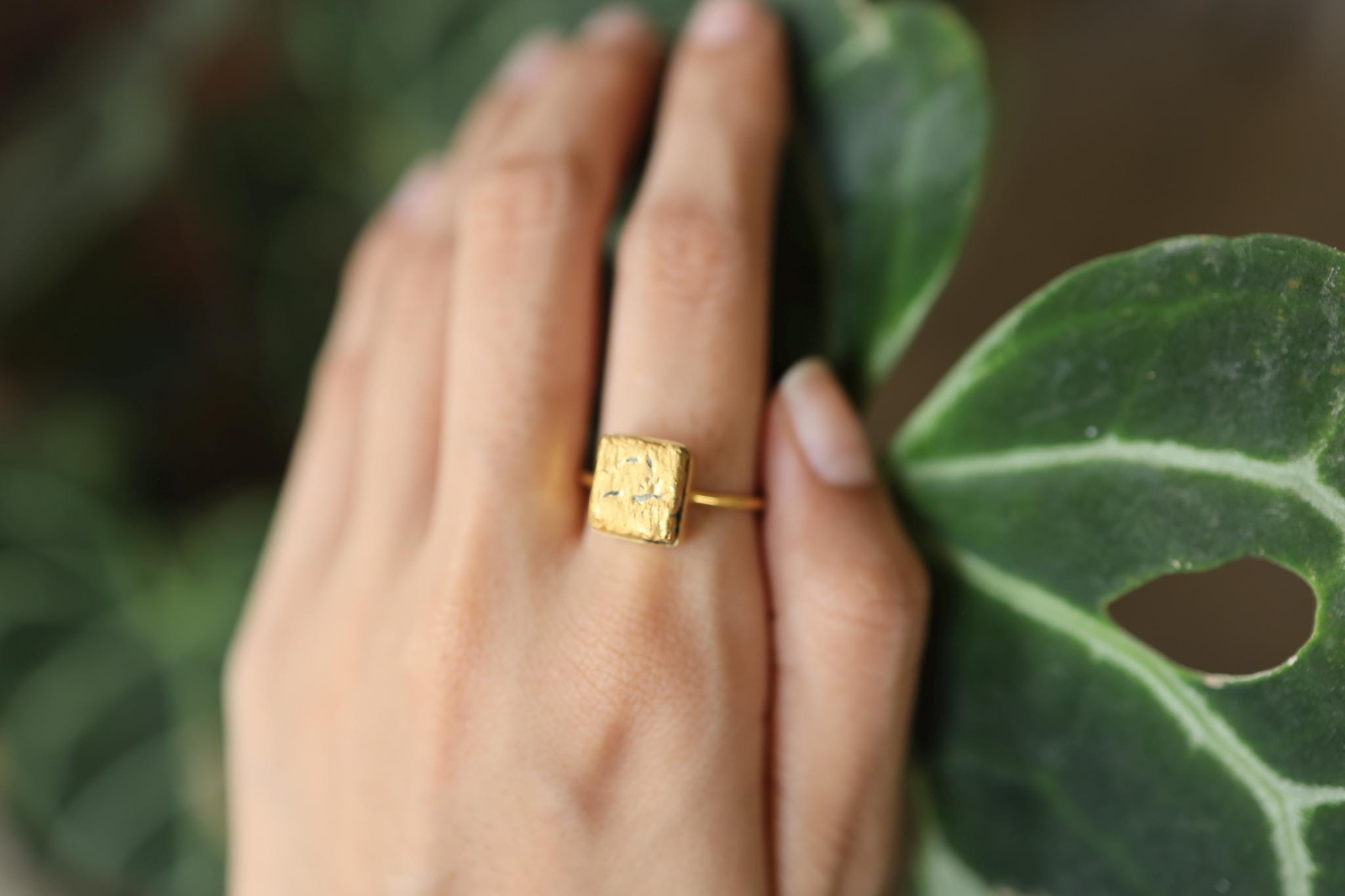 Raw Pyrite Cube Ring, 18k Gold Plated Sterling Silver, Handmade