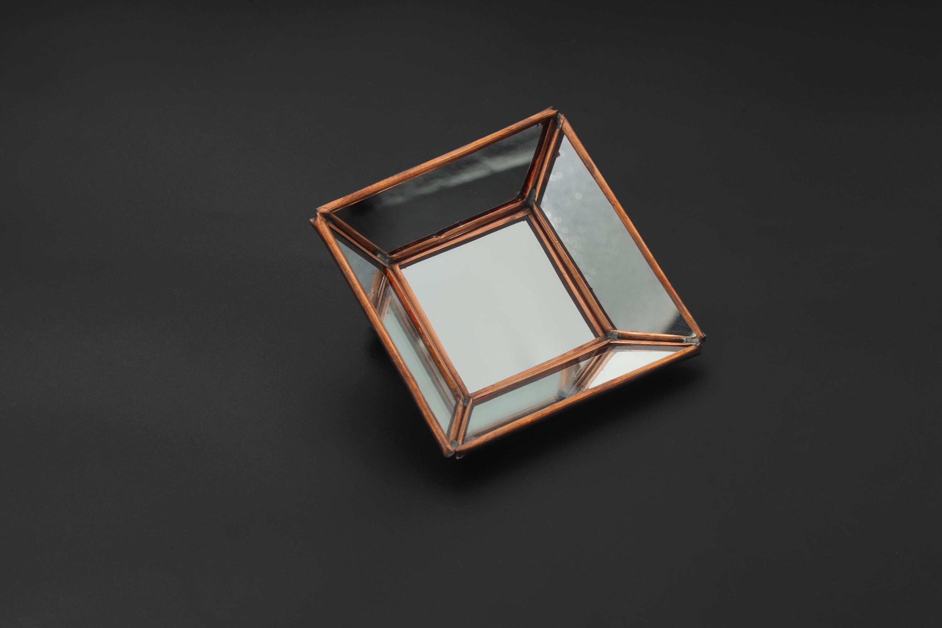 Unique Square Copper Mirror – Handcrafted Geometric Glass & Copper Wall Accent, Modern Minimalist Home Decor