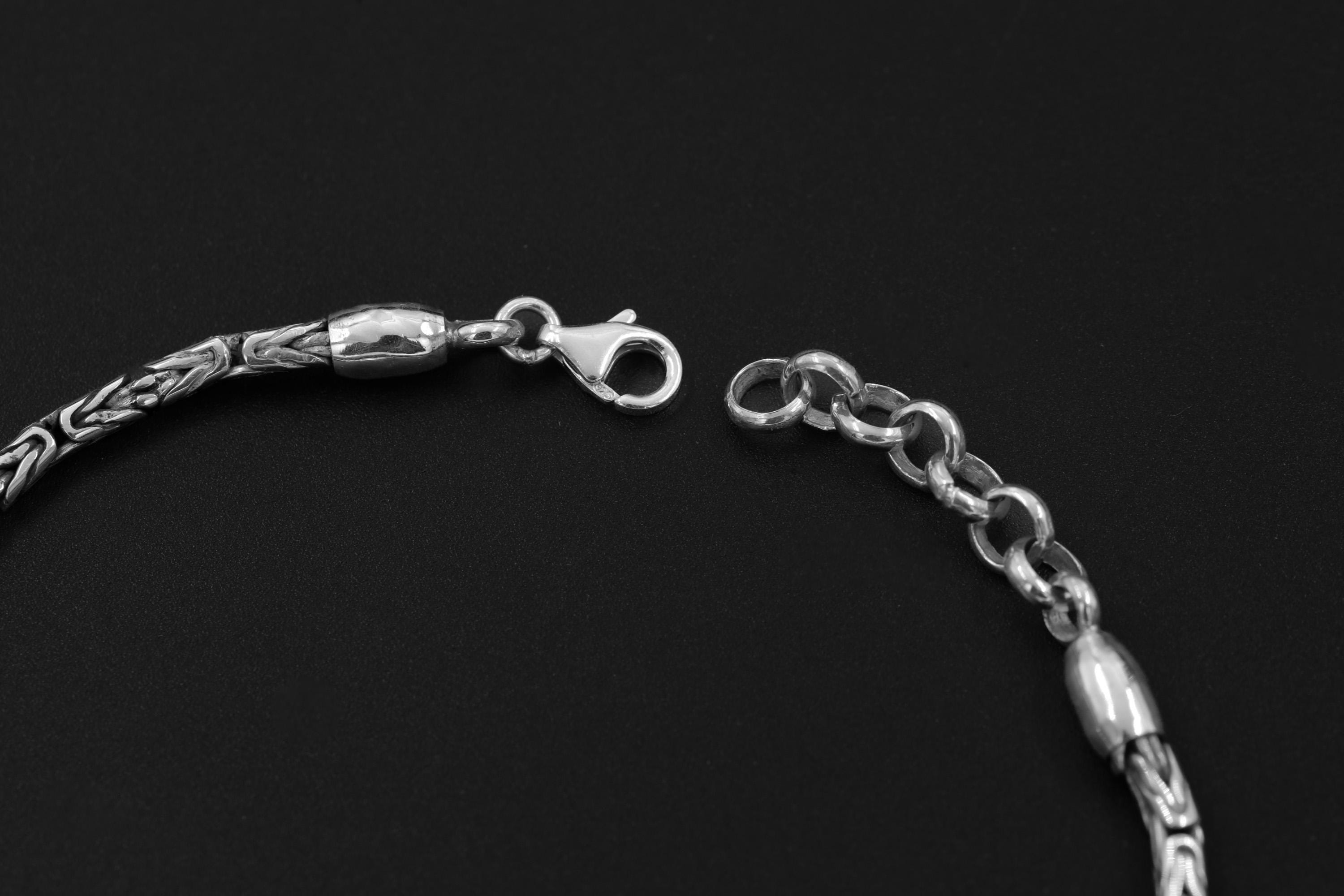 Black Onyx Sterling Silver Bracelet, Byzantine Chain, Adjustable
