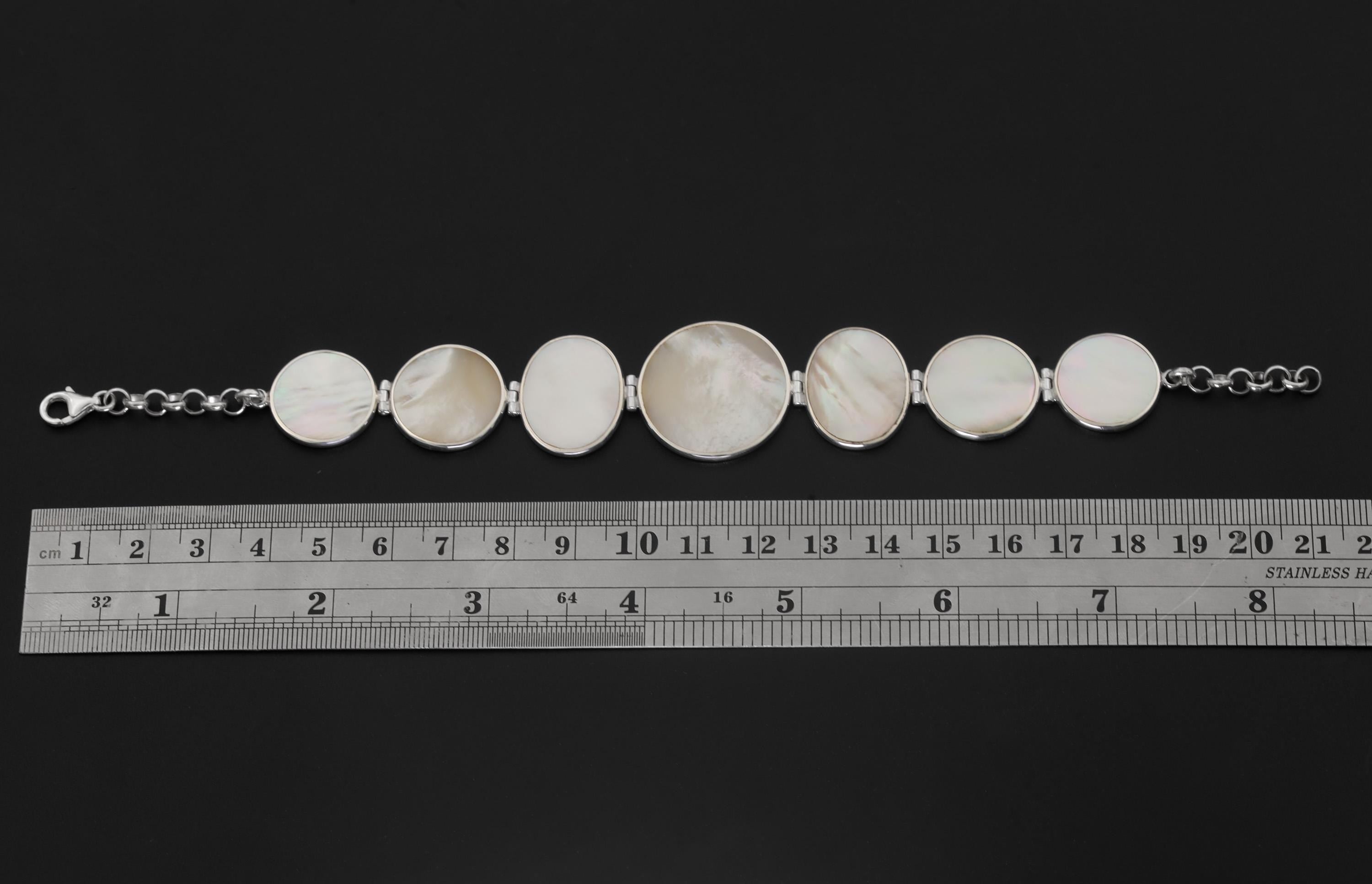 Mother of Pearl Sterling Silver Bracelet, Adjustable Gemstone Jewelry