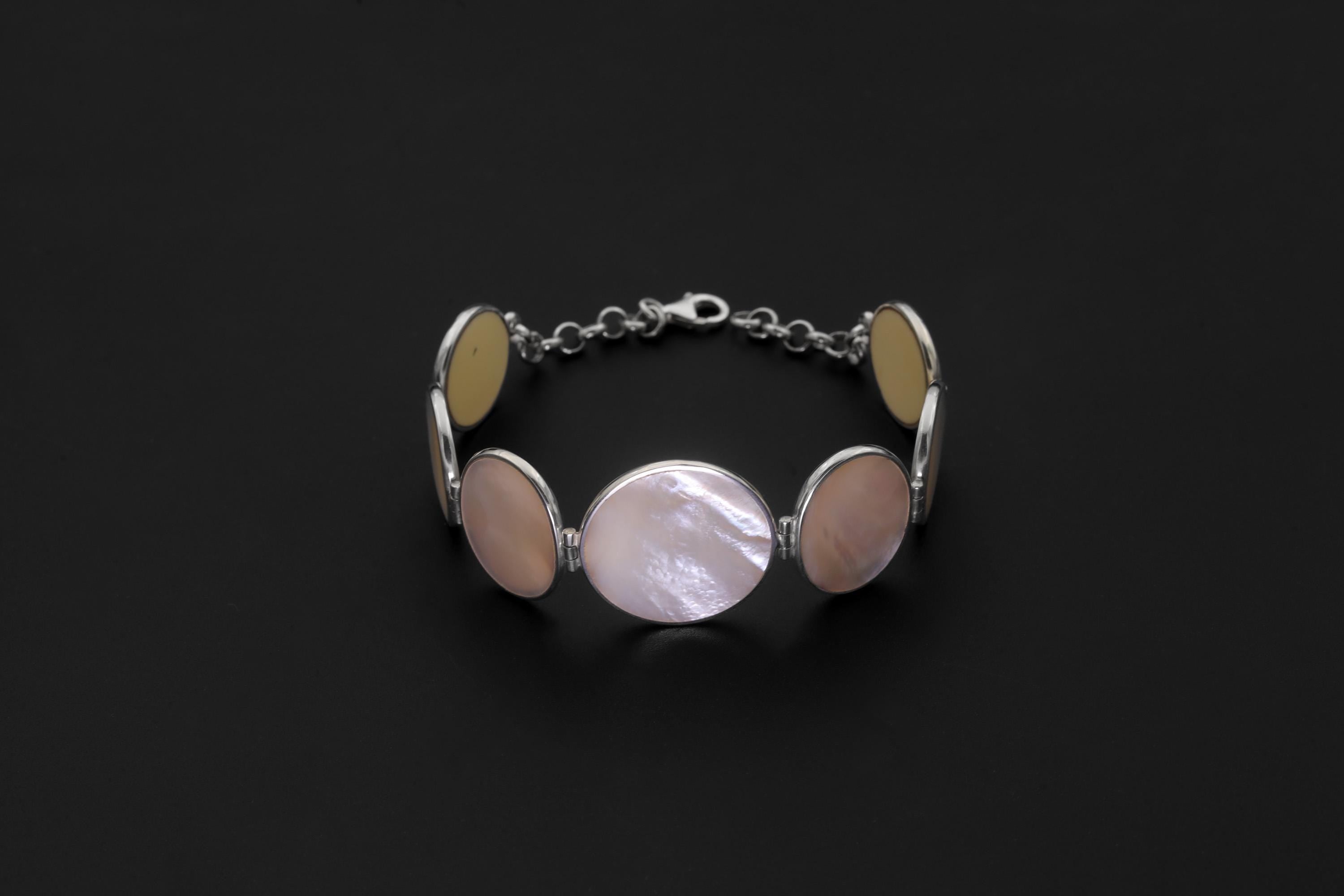 Mother of Pearl Sterling Silver Bracelet, Adjustable Gemstone Jewelry
