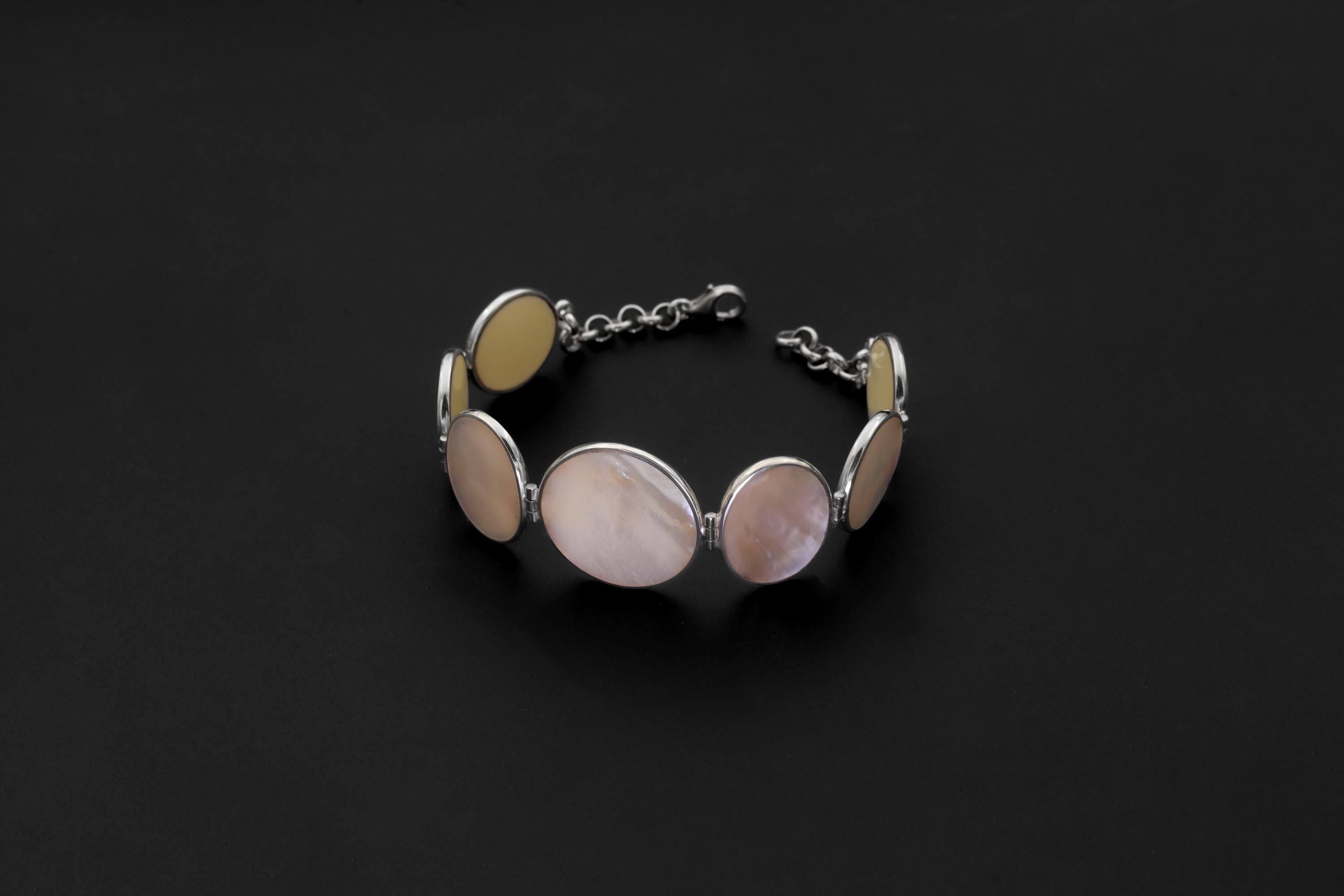 Mother of Pearl Adjustable Bracelet Sterling Silver 925, Gemstone Jewelry, Ocean Energy, Heart Chakra Healing Gift for Her