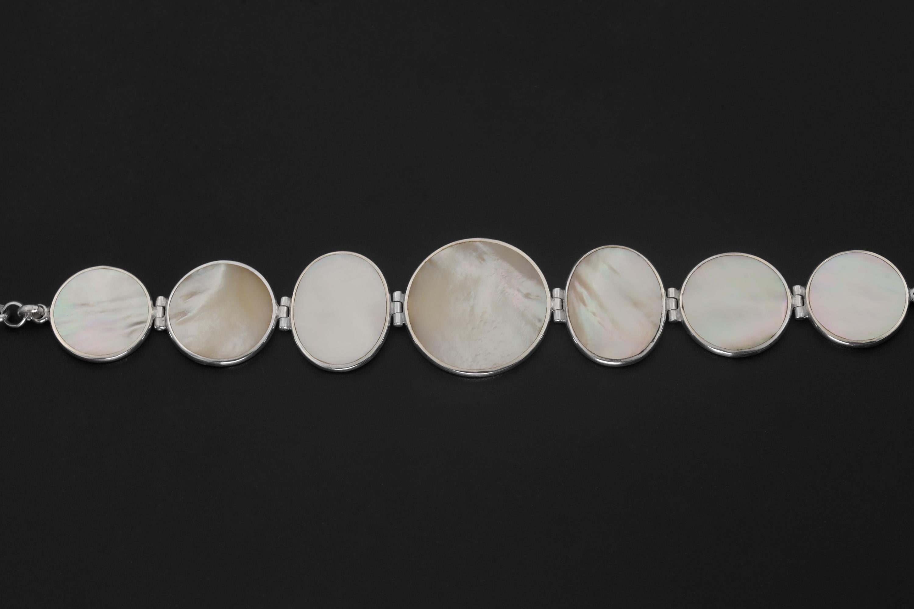 Mother of Pearl Sterling Silver Bracelet, Adjustable Gemstone Jewelry