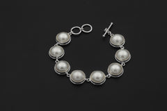 Mabe Pearls Bracelet, Sterling Silver 925, 7 Large Luminous Perfect White Pearls Adjustable Clasp Chain Ocean Energy Heart Healing Gift