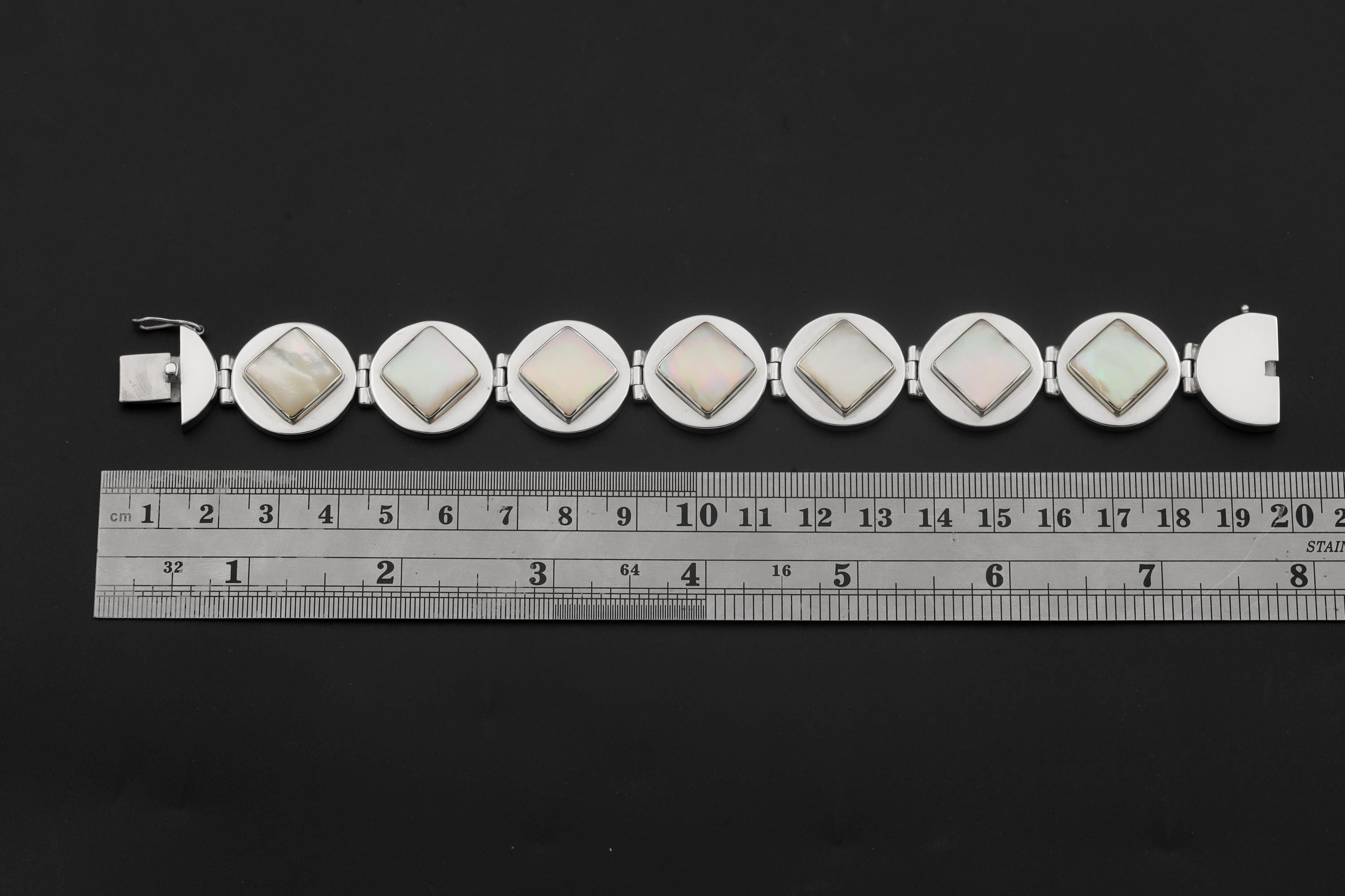Mother of Pearl Bracelet Geometric 925 Sterling Silver, Ocean Energy Jewelry, Heart Chakra Healing Gift, Handmade Crystal Bracelet