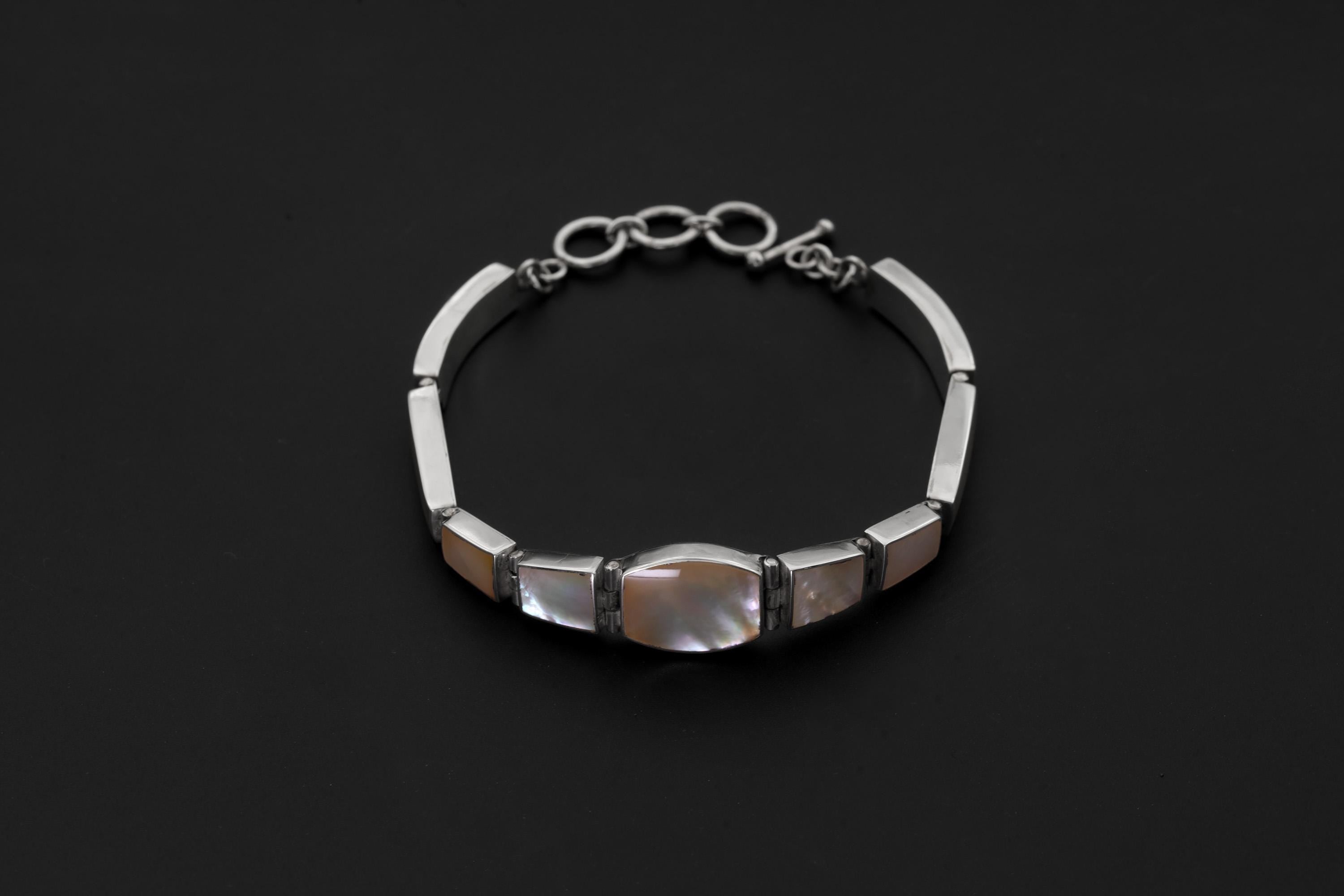 Mother of Pearl Bracelet, 925 Sterling Silver, Adjustable Length