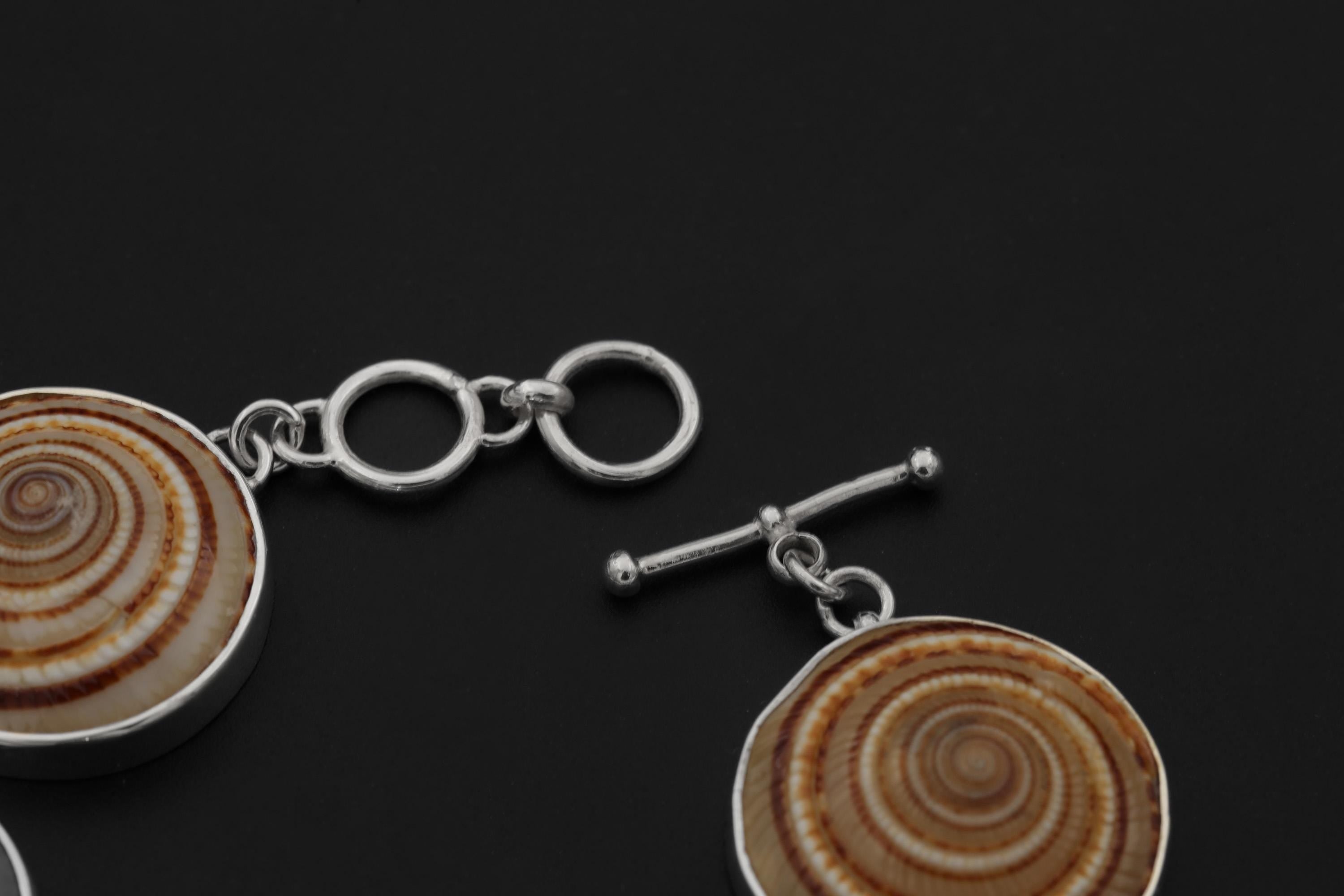 Spiral Shell Bracelet Sterling Silver 925 Cabochon Link Bracelet Toggle Clasp Ocean Talisman Jewelry Gift