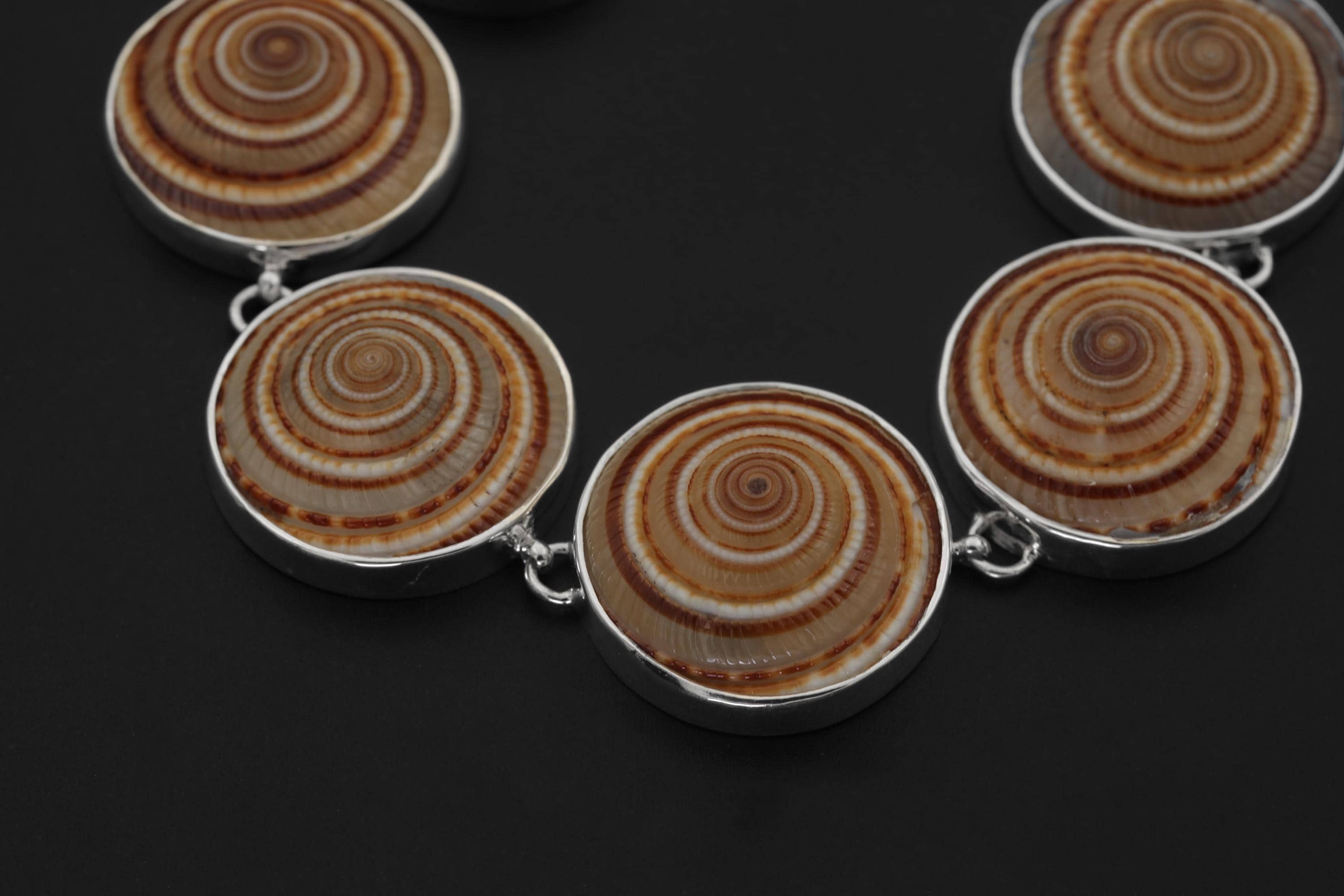 Spiral Shell Bracelet Sterling Silver 925 Cabochon Link Bracelet Toggle Clasp Ocean Talisman Jewelry Gift