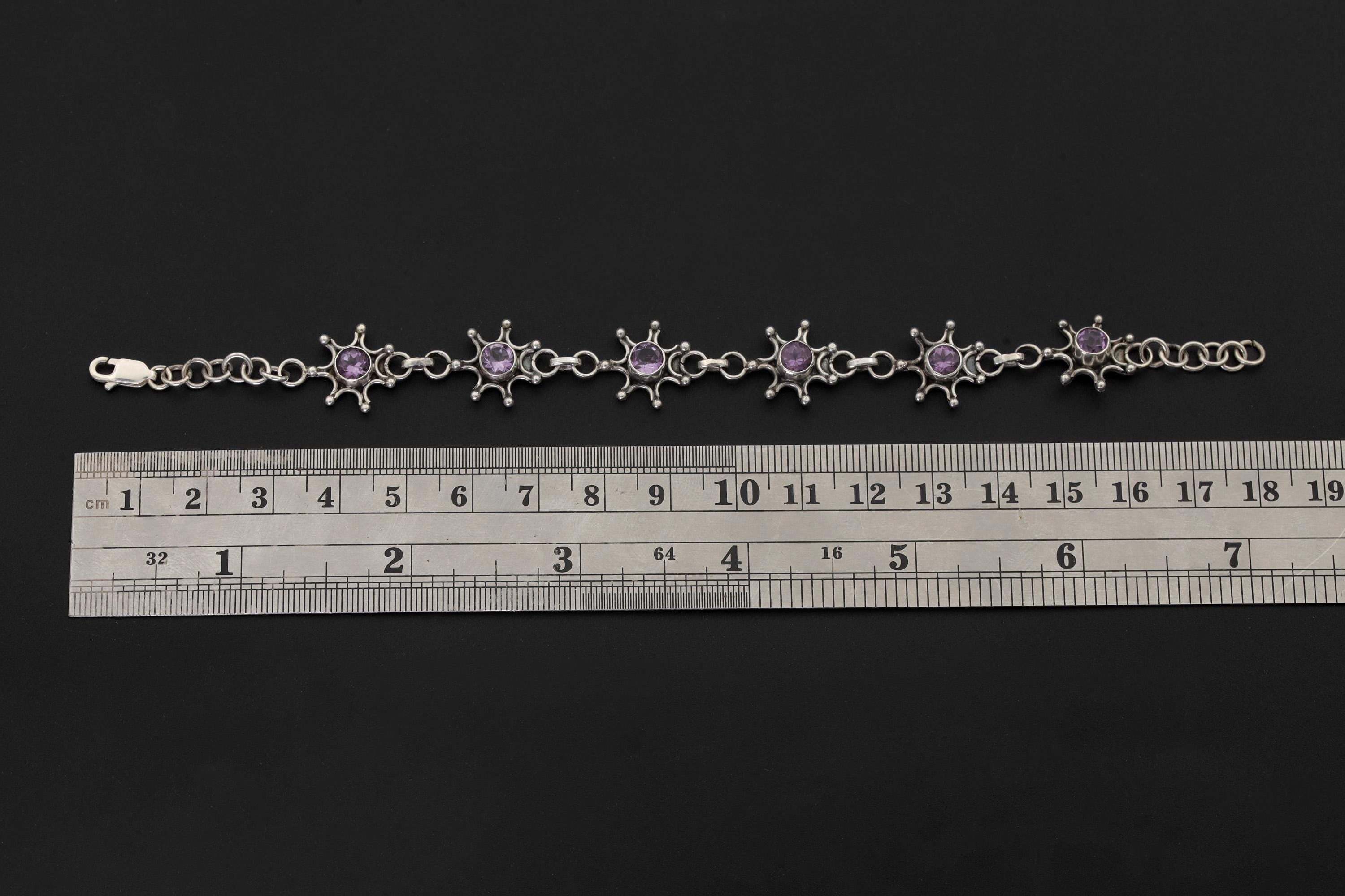 Amethyst Bracelet 925 Sterling Silver, Adjustable, Unique Handmade Design, Chakra Healing Crystal Jewelry Gift