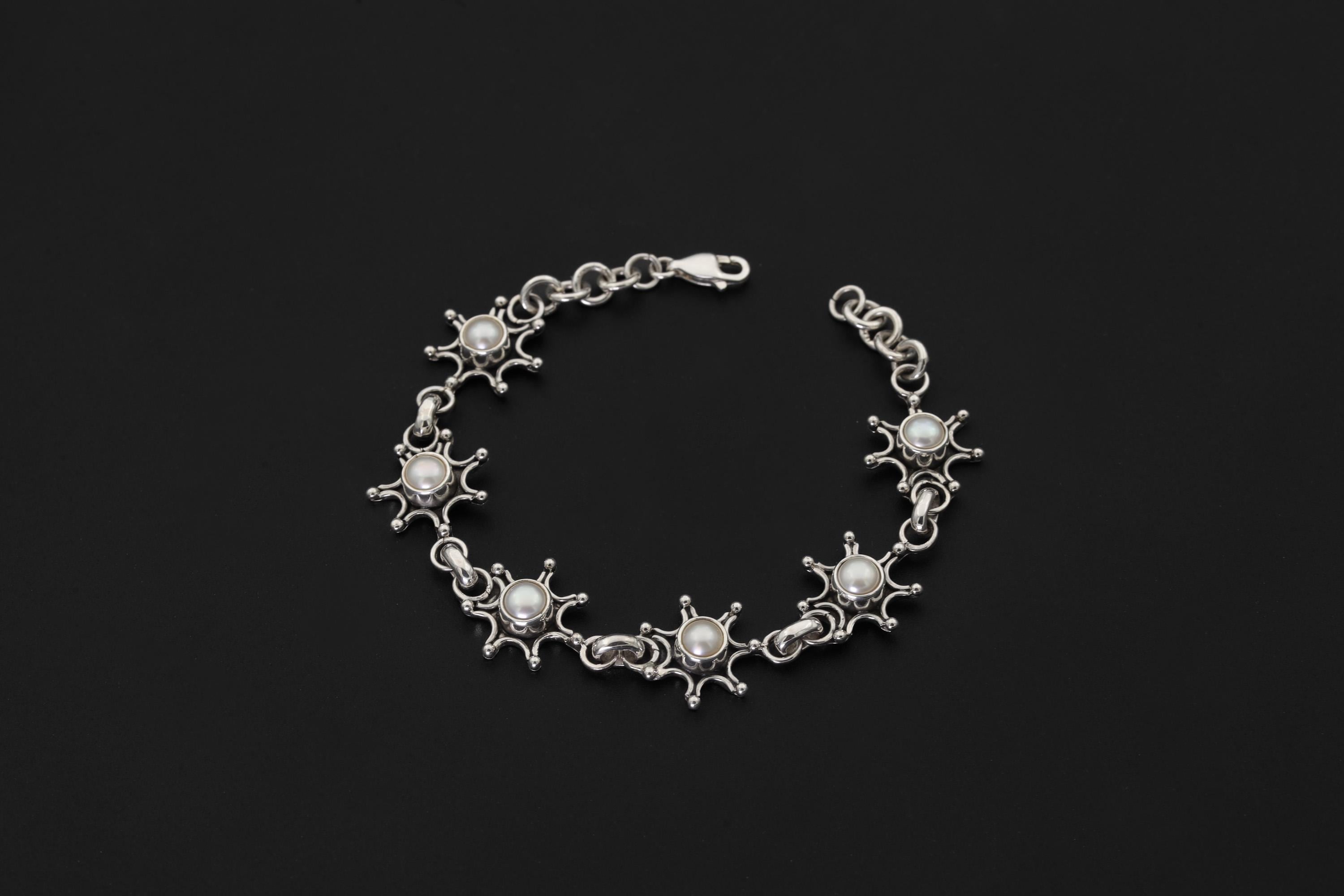 Freshwater Pearl Bracelet 925 Sterling Silver Starburst Design, Handmade Adjustable Chain Jewelry, Healing Crystal Gift for Her