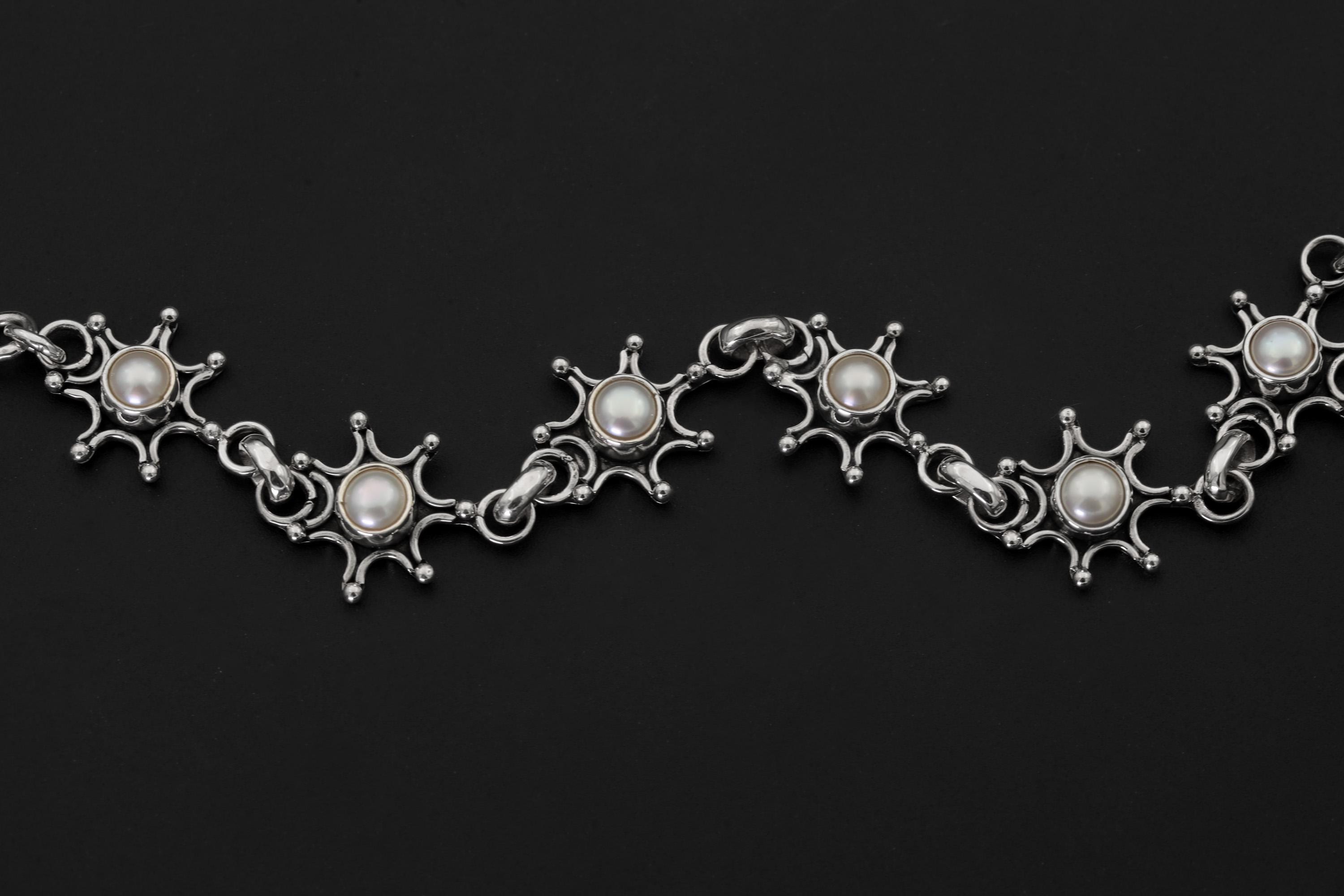 Freshwater Pearl Bracelet 925 Sterling Silver Starburst Design, Handmade Adjustable Chain Jewelry, Healing Crystal Gift for Her