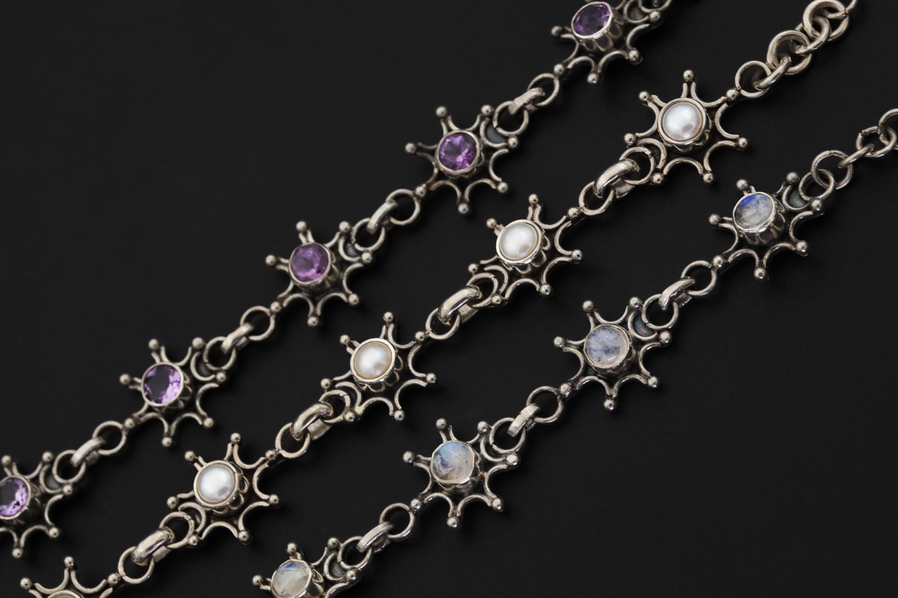 AAA Blue Moonstone Bracelet 925 Sterling Silver Star Setting Adjustable Cabochon Gemstone Third Eye Jewelry