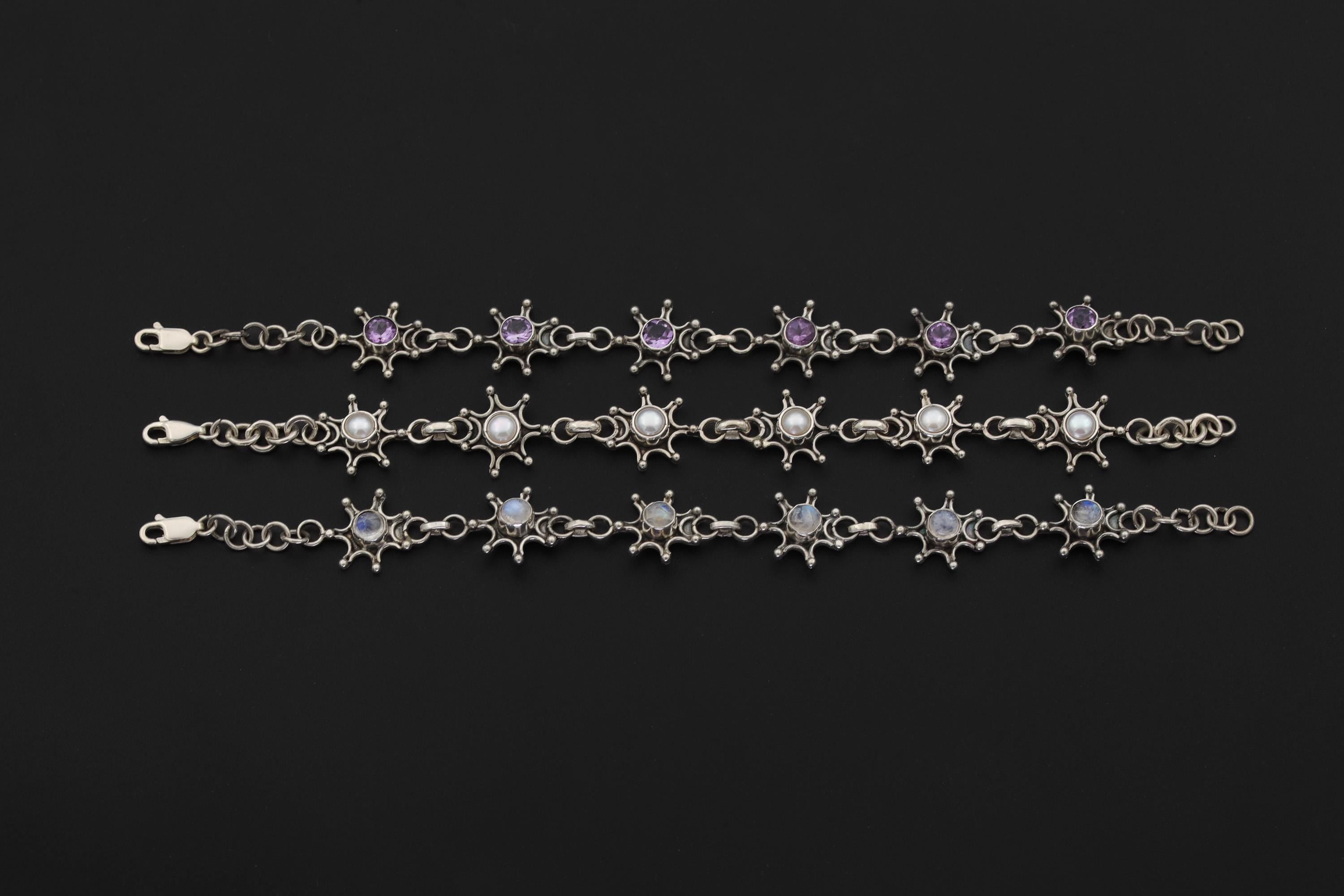 Amethyst Star Bracelet 925 Sterling Silver Adjustable 18-20cm Violet Gemstone Crown Chakra Aquarius Pisces Gift