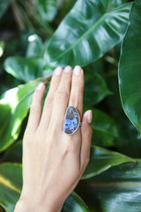 Boulder Opal Ring Sterling Silver Adjustable 5-12 Sand Textured Finish, Unisex Statement Jewelry, Heart Chakra, Libra Scorpio Gift