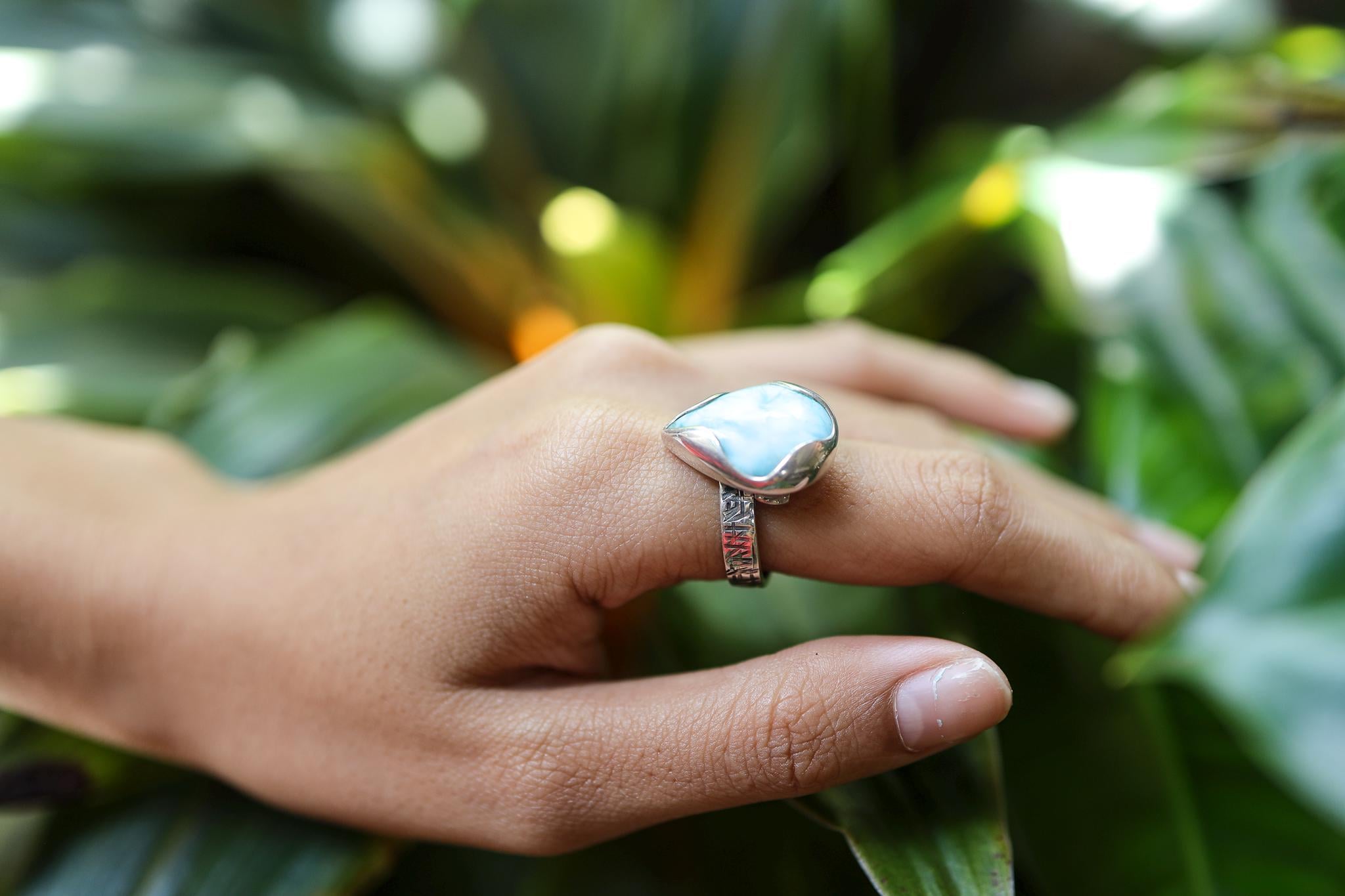 Larimar Ring 925 Sterling Silver Adjustable Teardrop Blue Stone Throat Chakra Pisces Leo Ocean Jewelry Gift