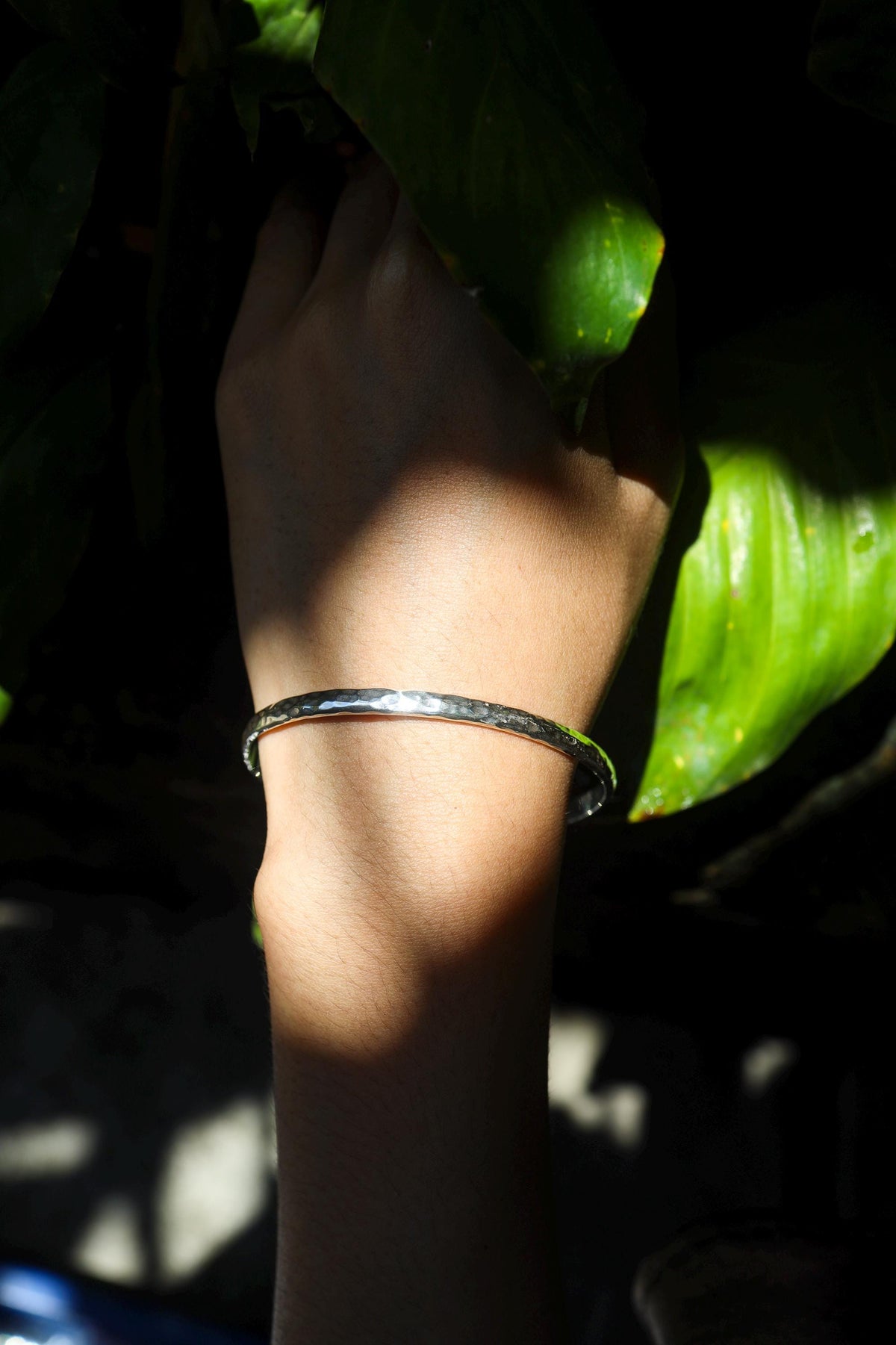 Hammered Sterling Silver Bangle, Minimalist Unisex Jewelry, High Shine Finish