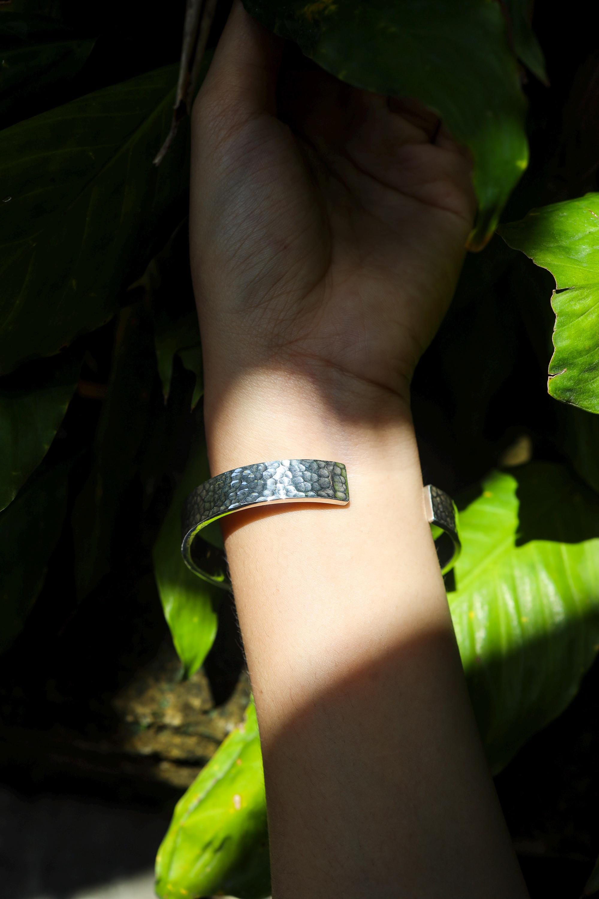 Solid Hammered Sterling Silver Cuff Bracelet, Handmade Unisex Bangle