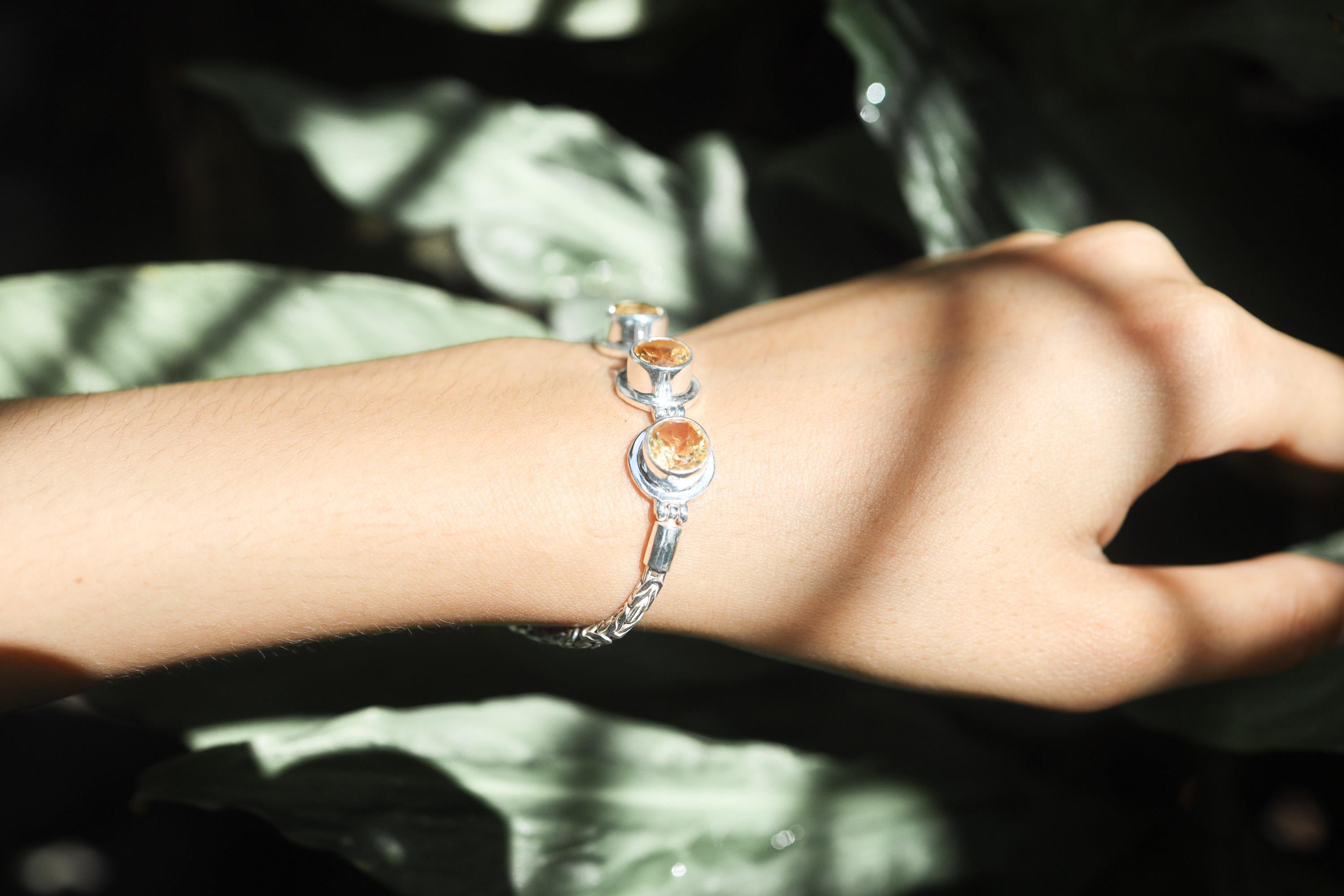Faceted Citrine Gemstone Bracelet Sterling Silver 925, 20cm Handmade Jewelry, Solar Plexus Chakra Healing, Abundance & Prosperity Gift