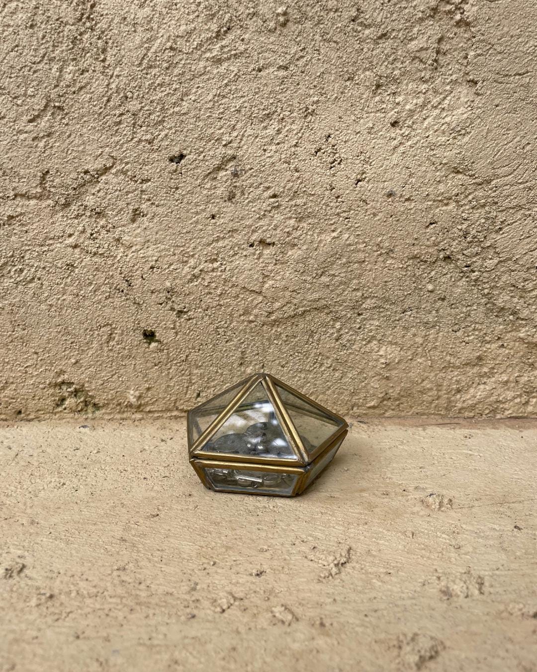 Vintage Brass & Glass Pentagon Jewelry Box: Ring Display
