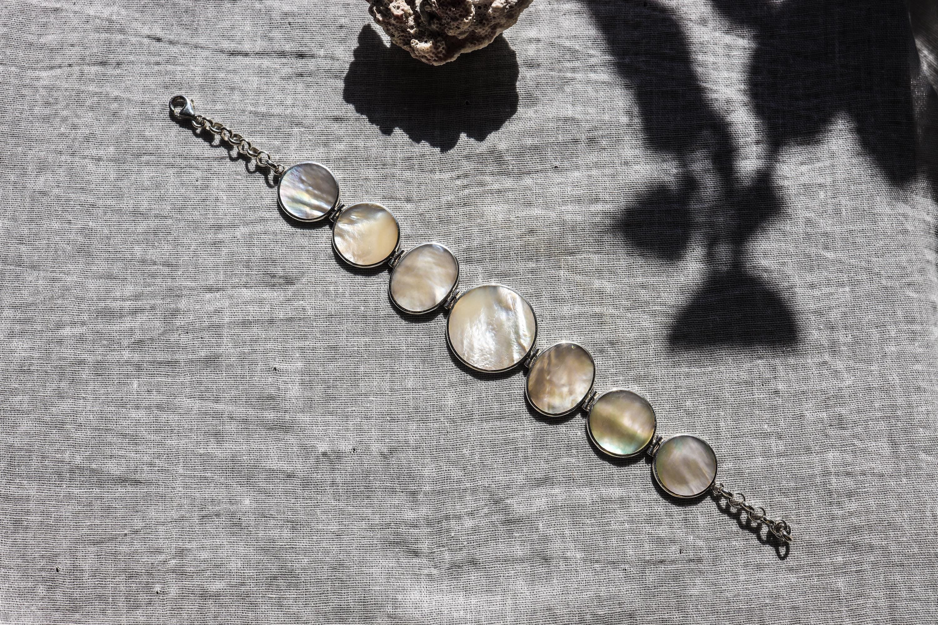 Mother of Pearl Sterling Silver Bracelet, Adjustable Gemstone Jewelry