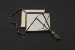 Quartz Reliquary Hanging Decoration, Geometric Mirror Brass Ornament, Raw Crystal Point, Sacred Home Decor, Boho Wall Hanging