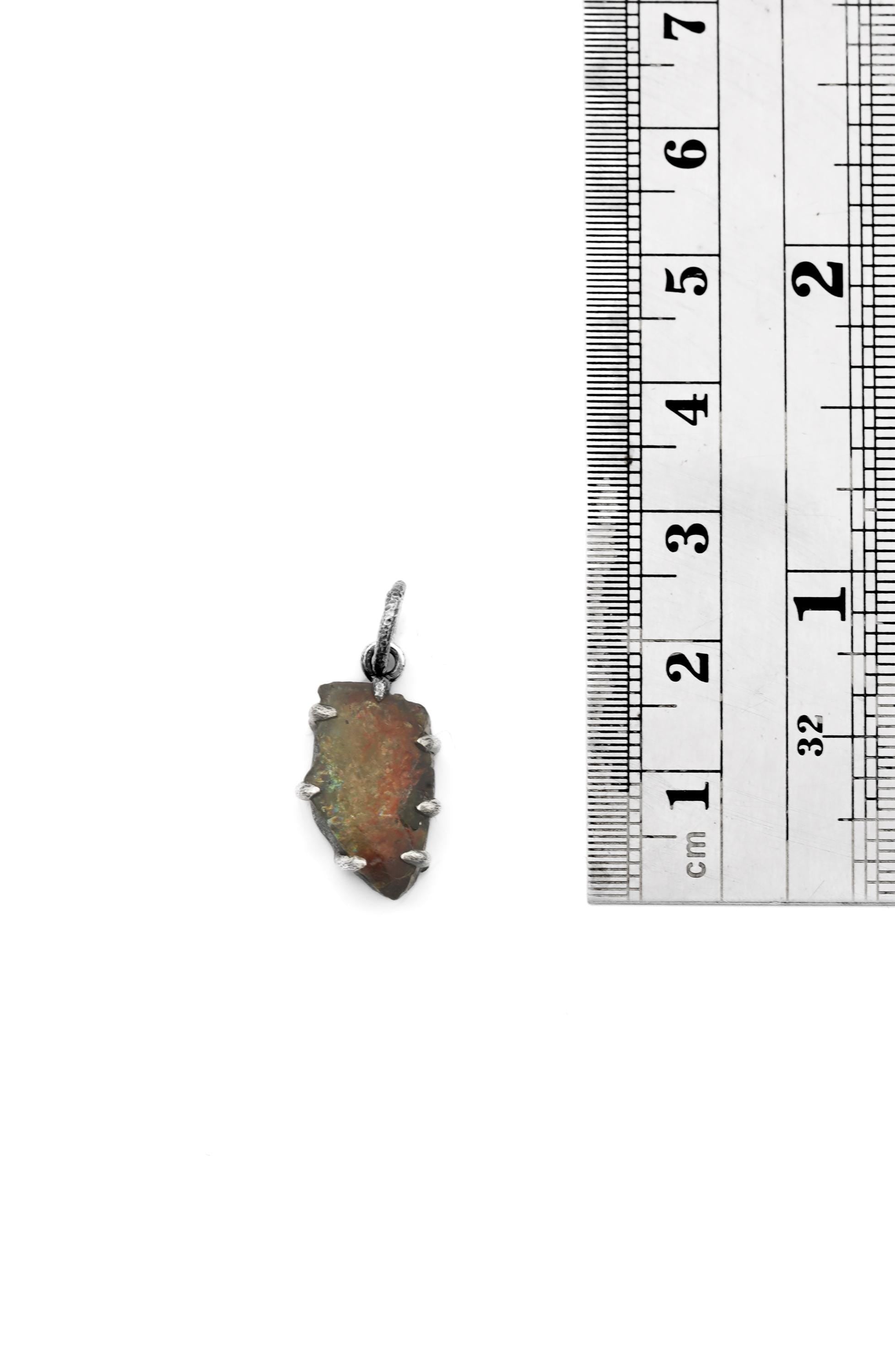 Polished Slice of Natural Watermelon Tourmaline Wand with Darker Rind Pendant, 925 Sterling Silver, Hammer Textured Oxidized, Claw Setting