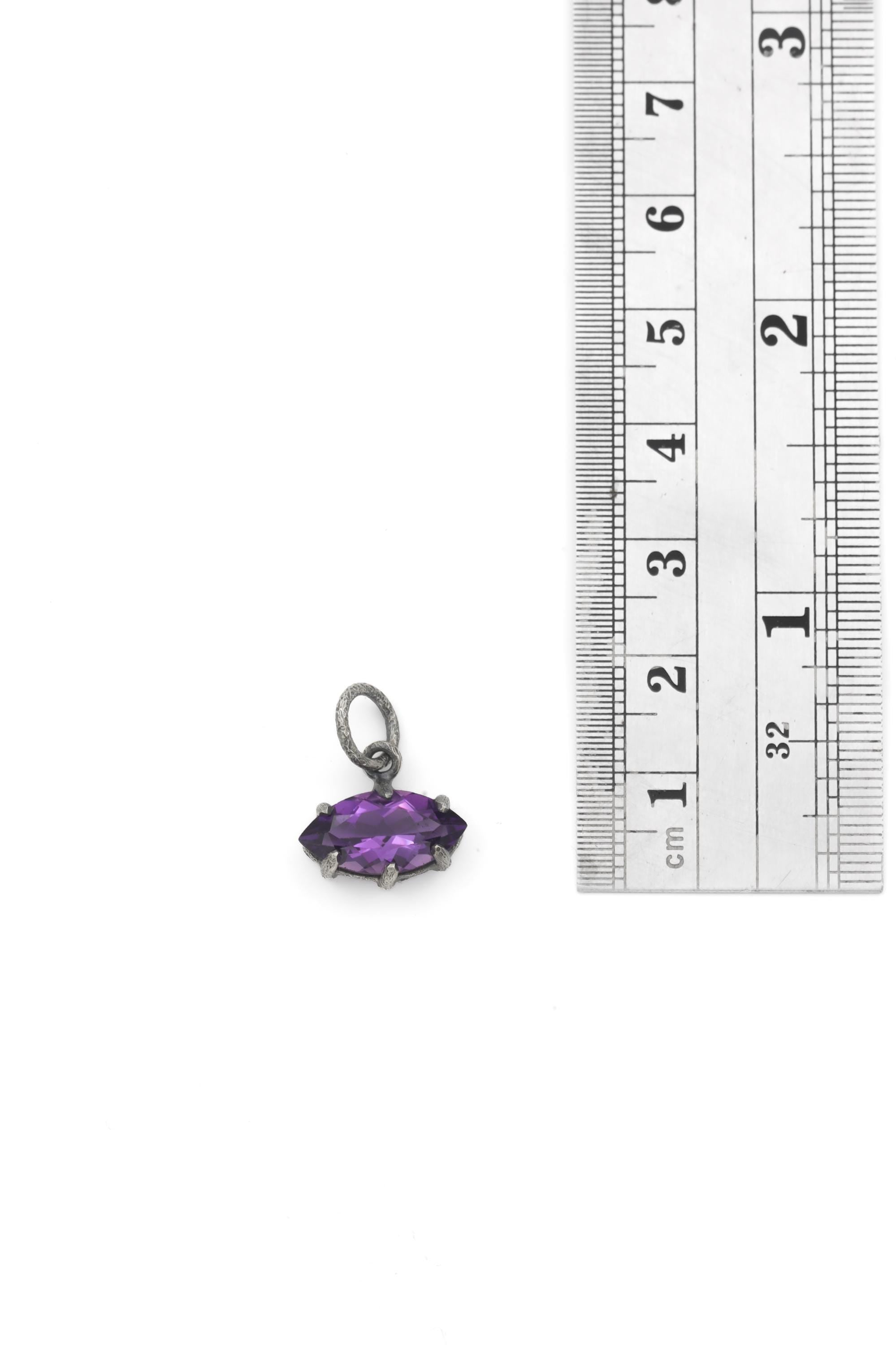 Facet Cut Eye Shaped Natural High Grade Dark Purple Amethyst 925 Silver Oxidized Hammer Texture Healing Crystal Jewelry, Crown Chakra Gift