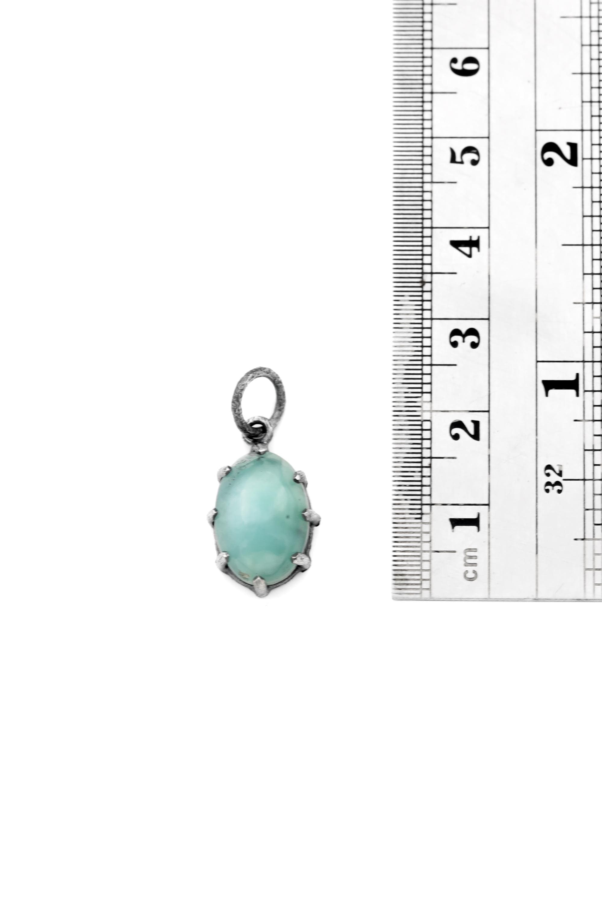 AAA Grade Oval Larimar (Pectolite) Cabochon Pendant, 925 Sterling Silver, Hammer Textured Oxidized Claw Setting, Calming Ocean Energy