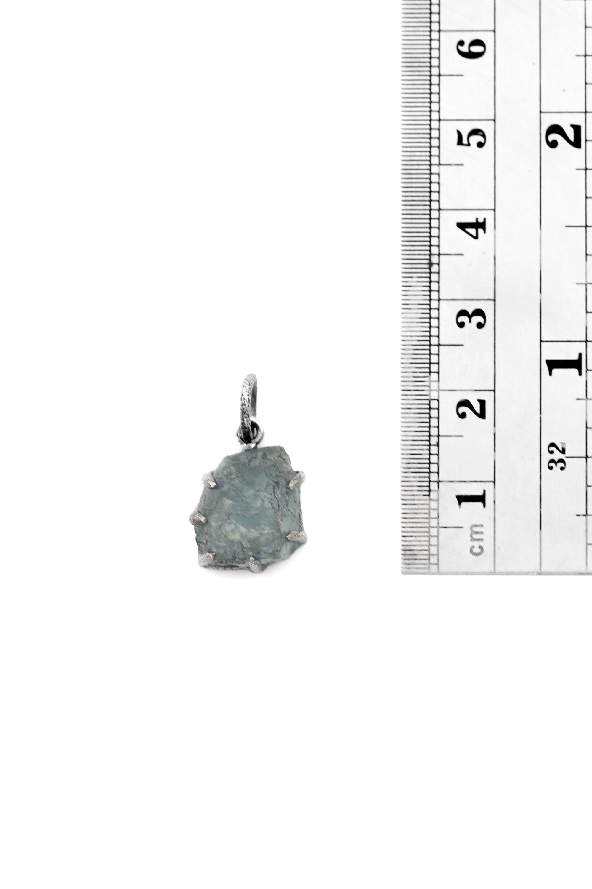 Raw Aquamarine Chunk Pendant, Oxidized Sterling Silver, Hammered Texture